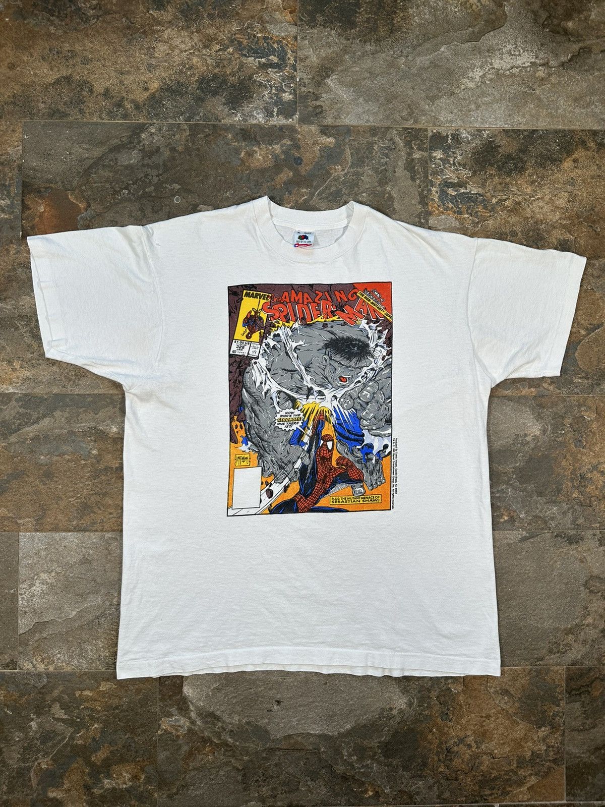 image of Made In USA x Marvel Comics 1990 Vintage Marvel Comics Hulk Vs Amazing Spider-Man Tee in White (Siz