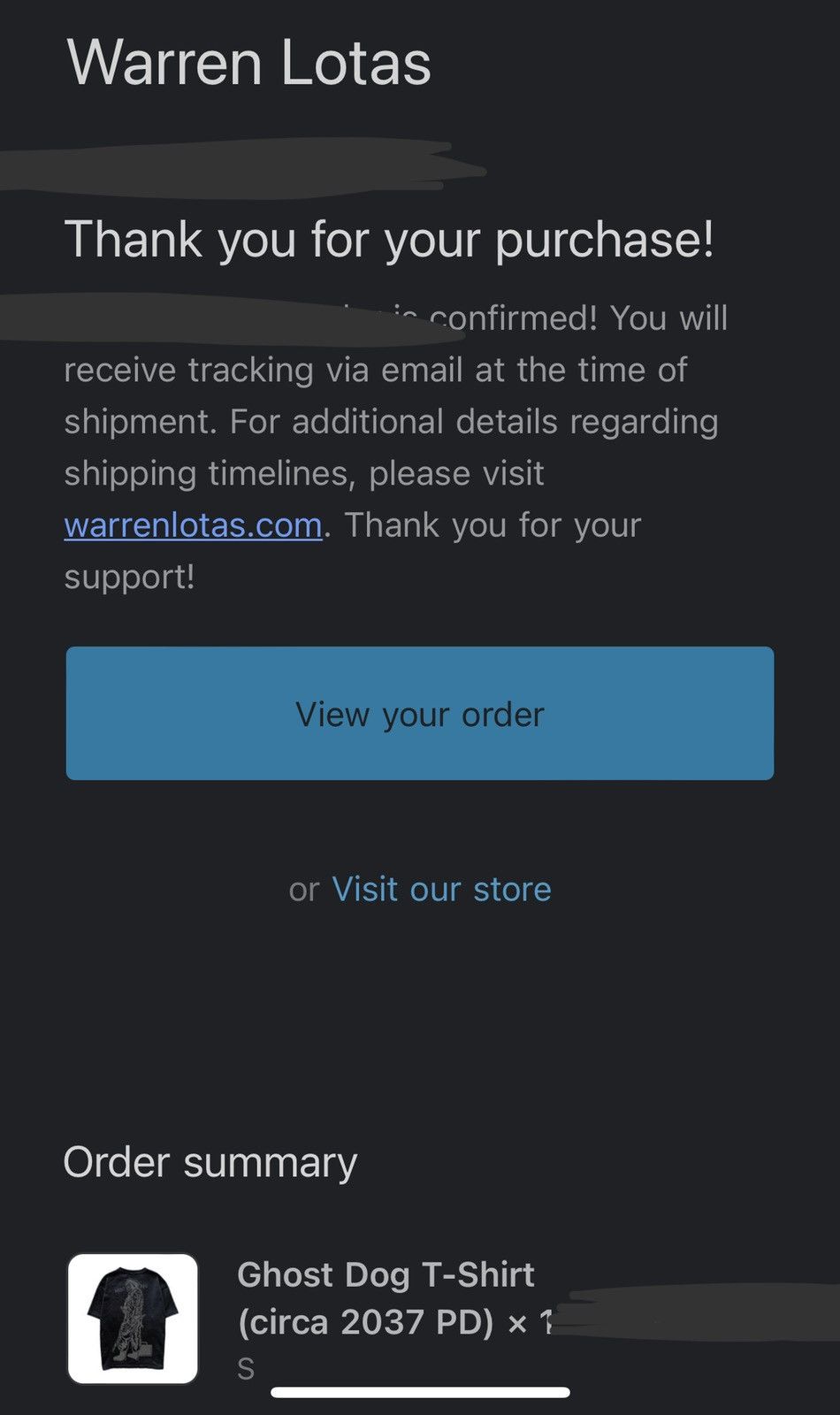 Size Small - Ghost Dog circa 2037 pd Warren Lotas T-Shirt DS