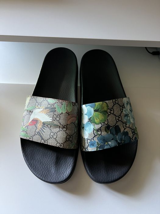 Gucci slides blue floral hot sale