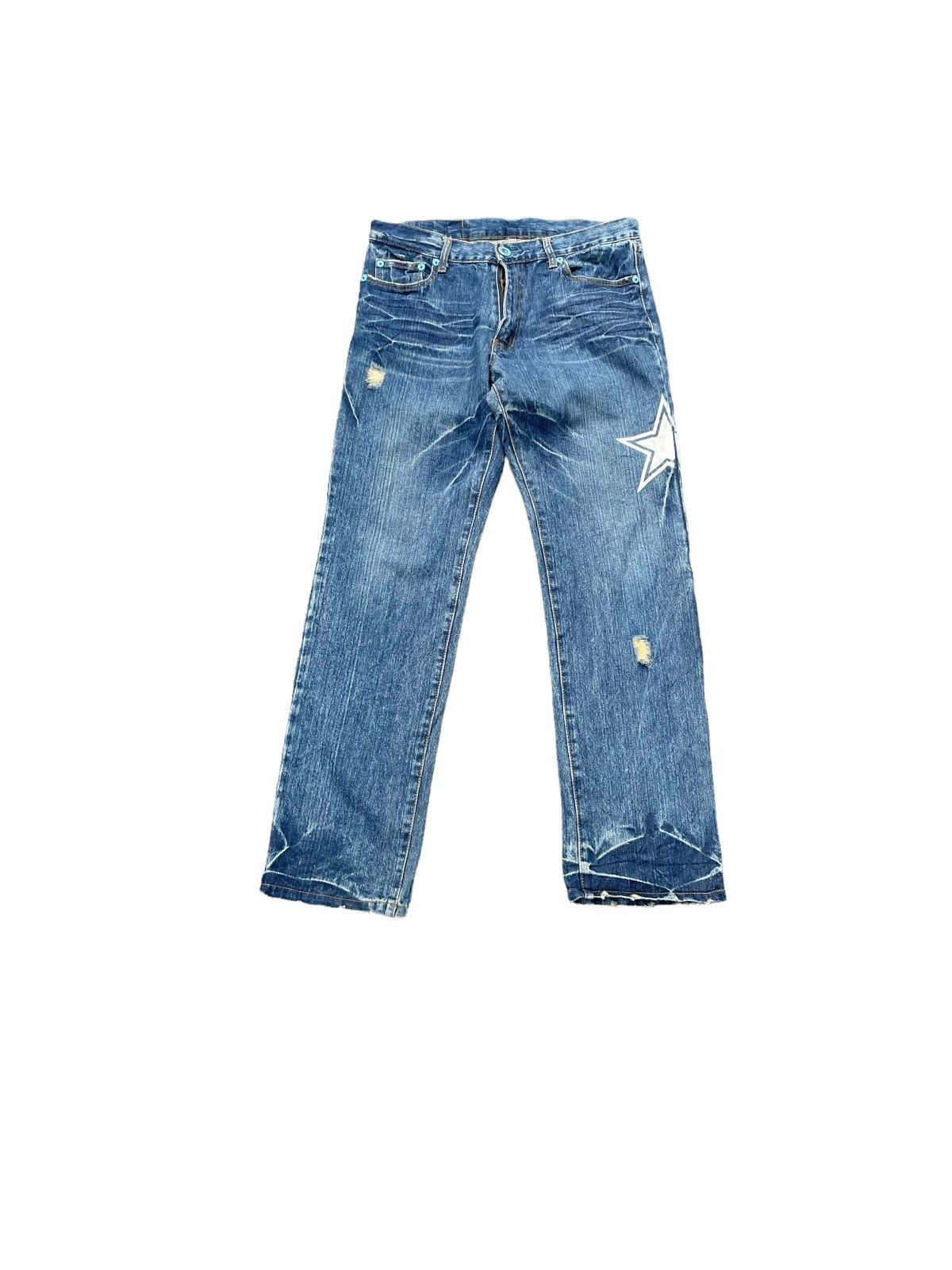 If Six Was Nine Vintage Denim Peace Painted Size US 34 / EU 50 - 3 Thumbnail