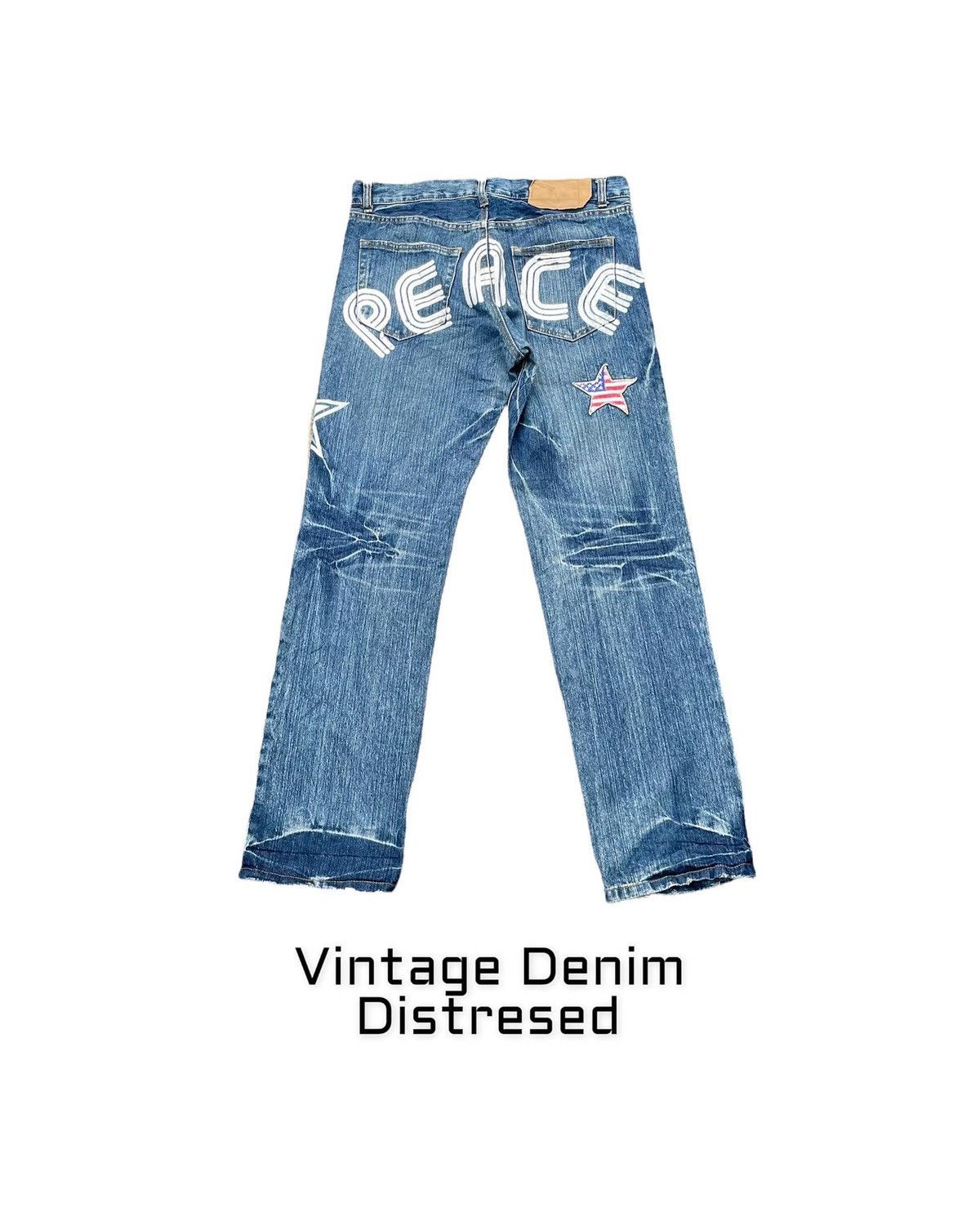If Six Was Nine Vintage Denim Peace Painted Size US 34 / EU 50 - 1 Thumbnail