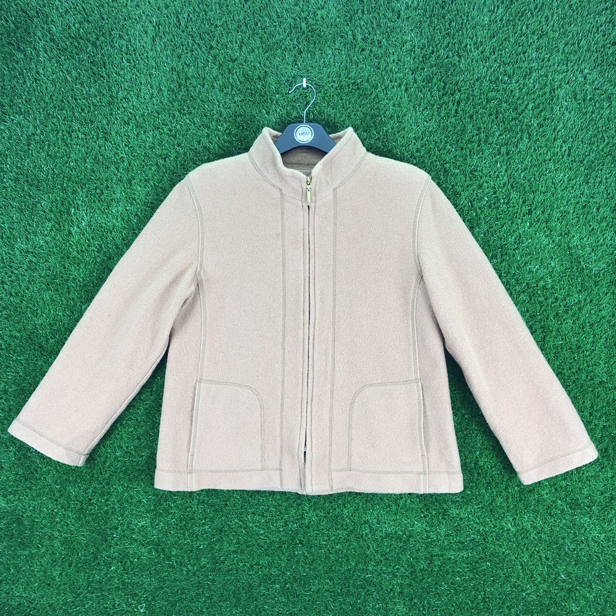 image of Designer Vintage Wool Zipper Women Jacket By Jane More in Soft Pink (Size Medium)