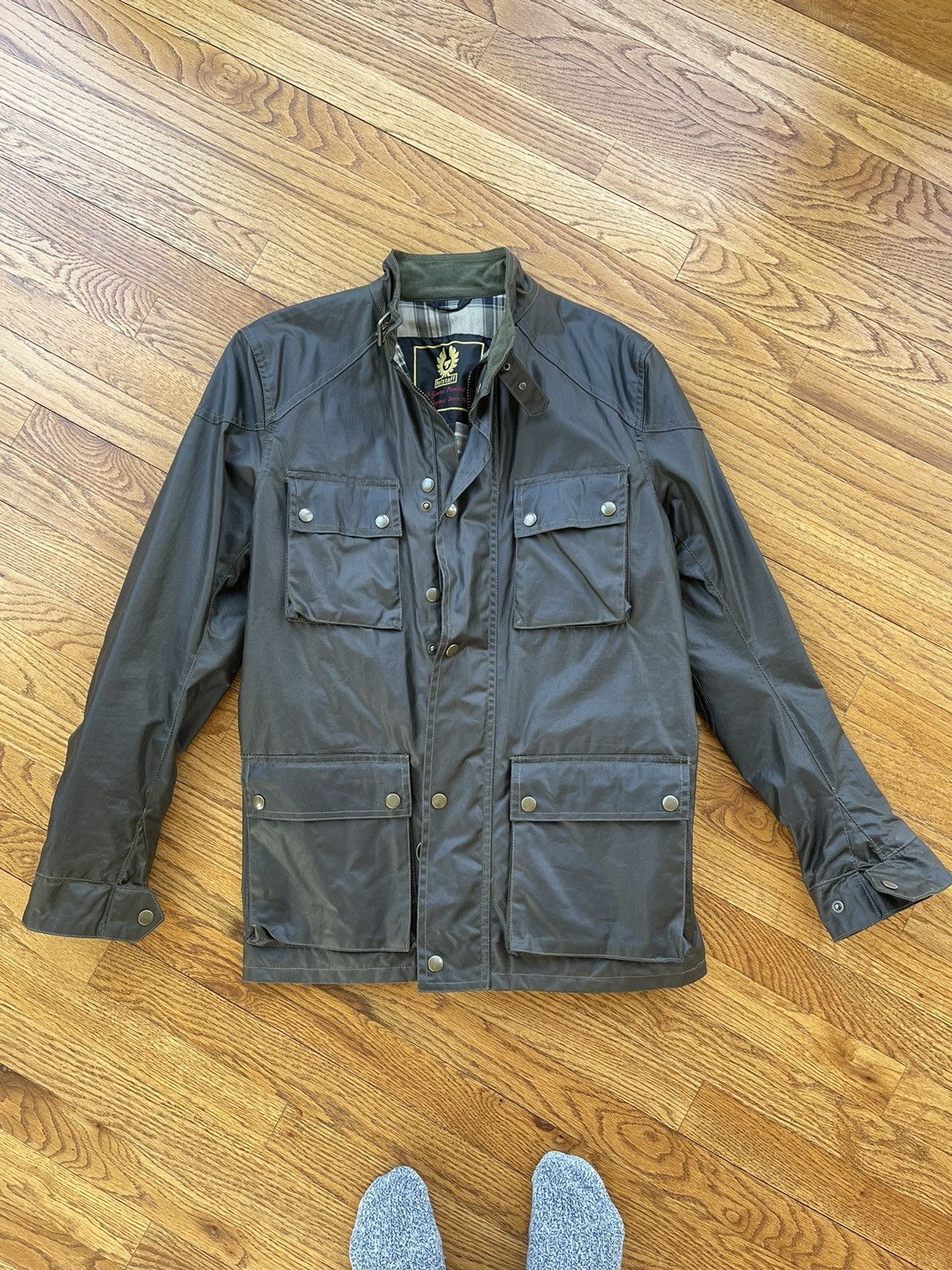 image of Belstaff Waxed Cotton Jacket in Olive, Men's (Size Small)