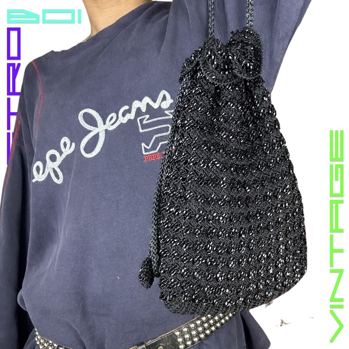Vintage VINTAGE 20s Style Black Beaded Pouch Evening Bag Size ONE SIZE - 4 Thumbnail