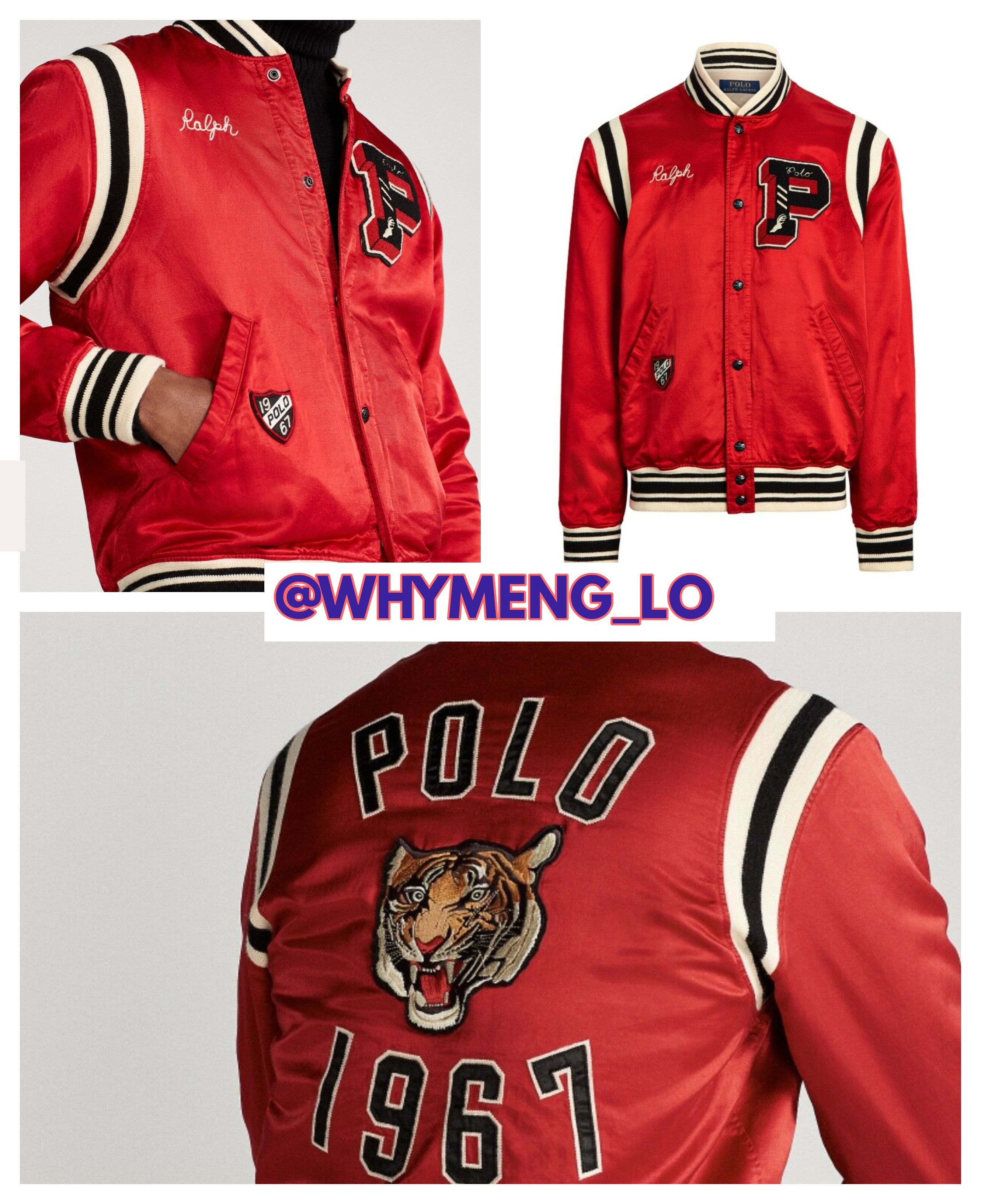 image of Polo Ralph Laurent Red Sating Tiger Baseball Jacket , Men's (Size 2XL)