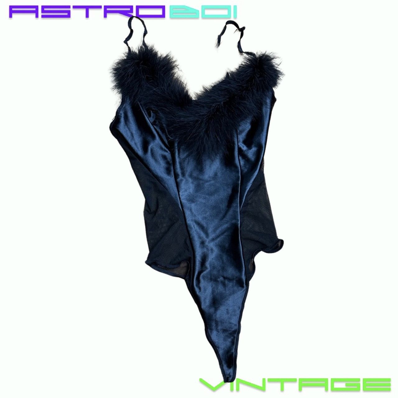 Vintage VINTAGE GO FIGURE INTIMATES BLACK MARIBOU UNITARD Size L / US 10 / IT 46 - 1 Thumbnail