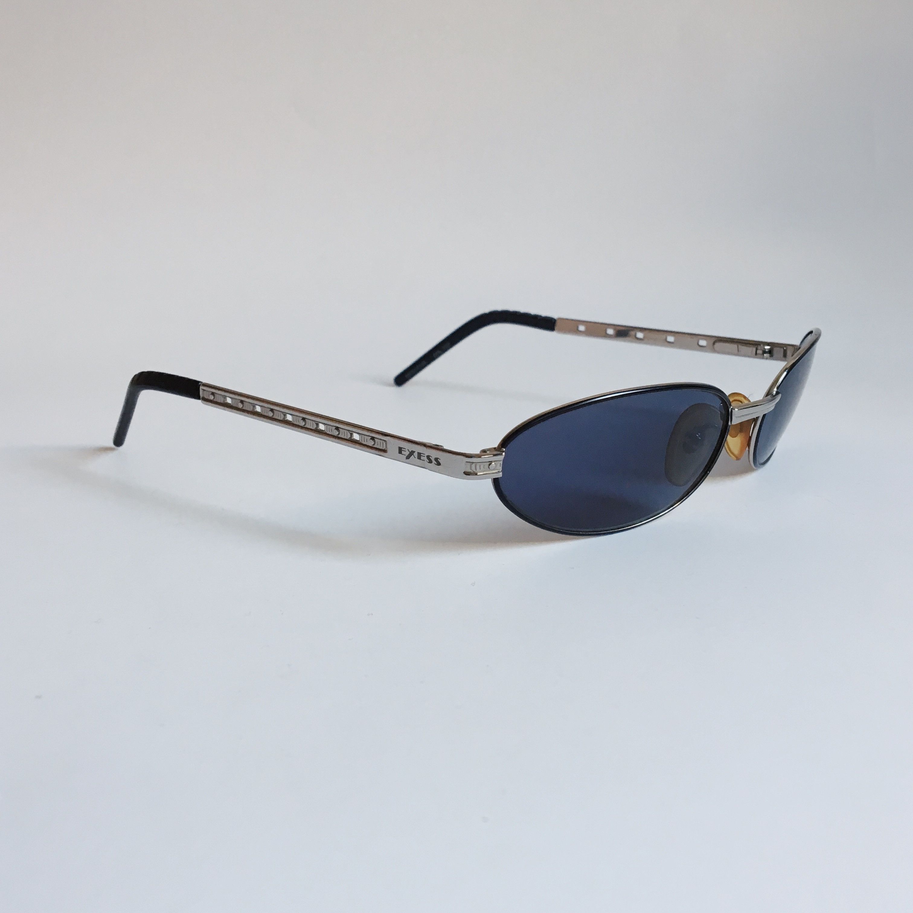 Vintage Exess Vintage Oval Sunglasses Silver & Dark Blue 90's NOS Size ONE SIZE - 2 Thumbnail