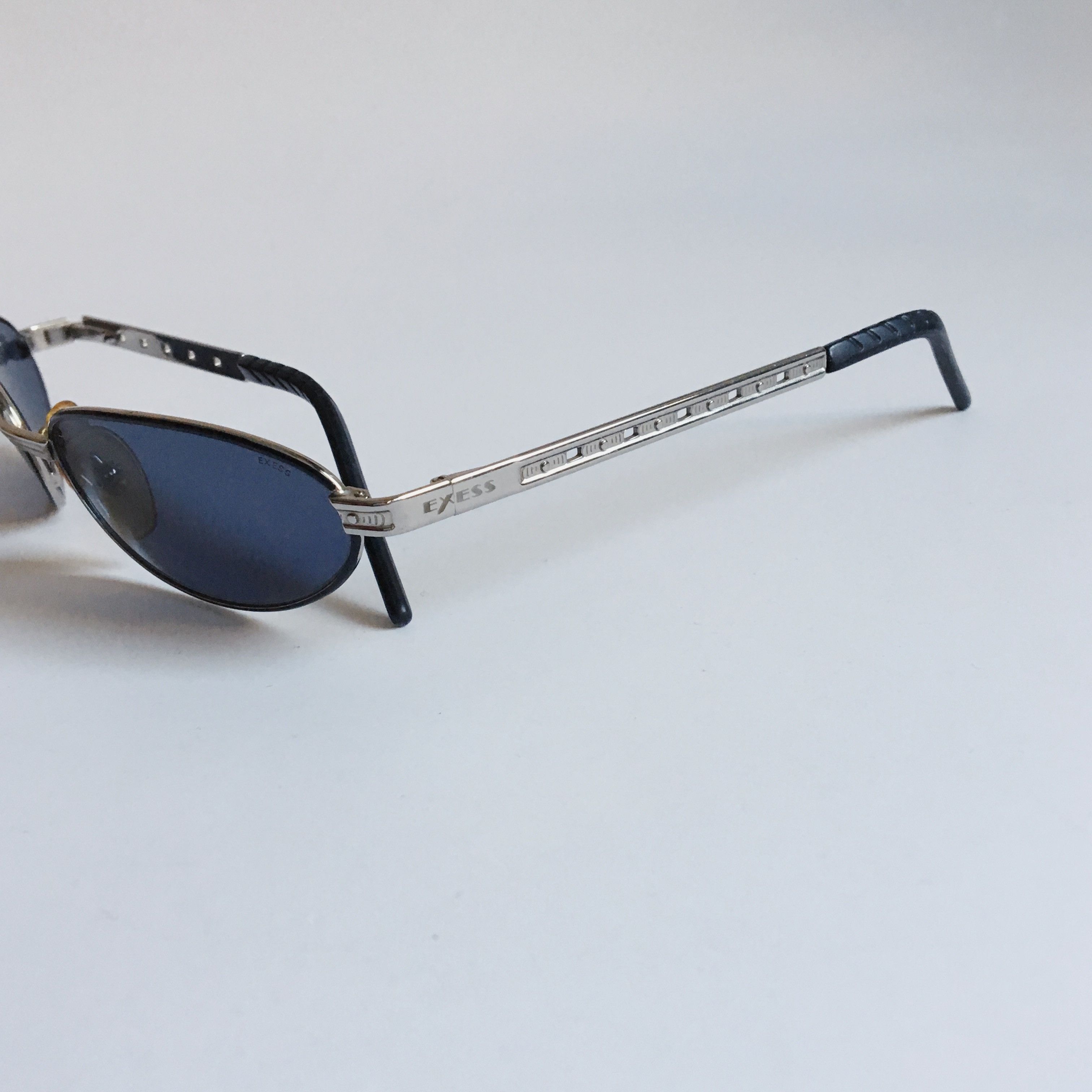 Vintage Exess Vintage Oval Sunglasses Silver & Dark Blue 90's NOS Size ONE SIZE - 5 Thumbnail