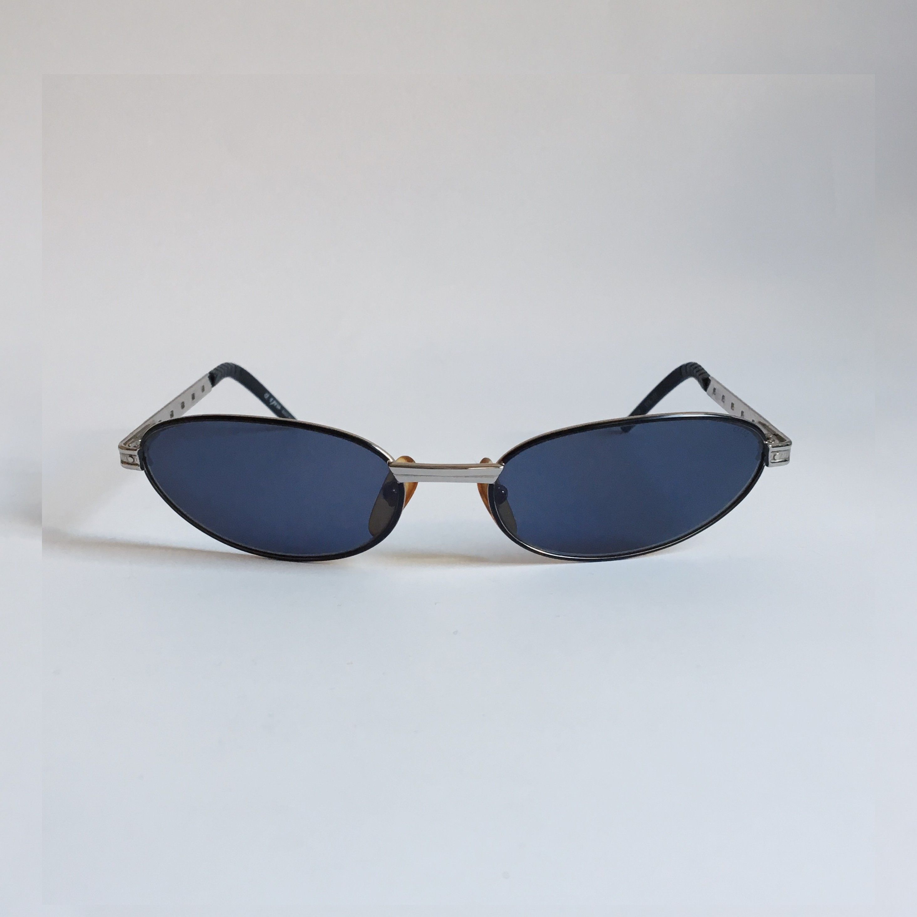 Vintage Exess Vintage Oval Sunglasses Silver & Dark Blue 90's NOS Size ONE SIZE - 1 Thumbnail
