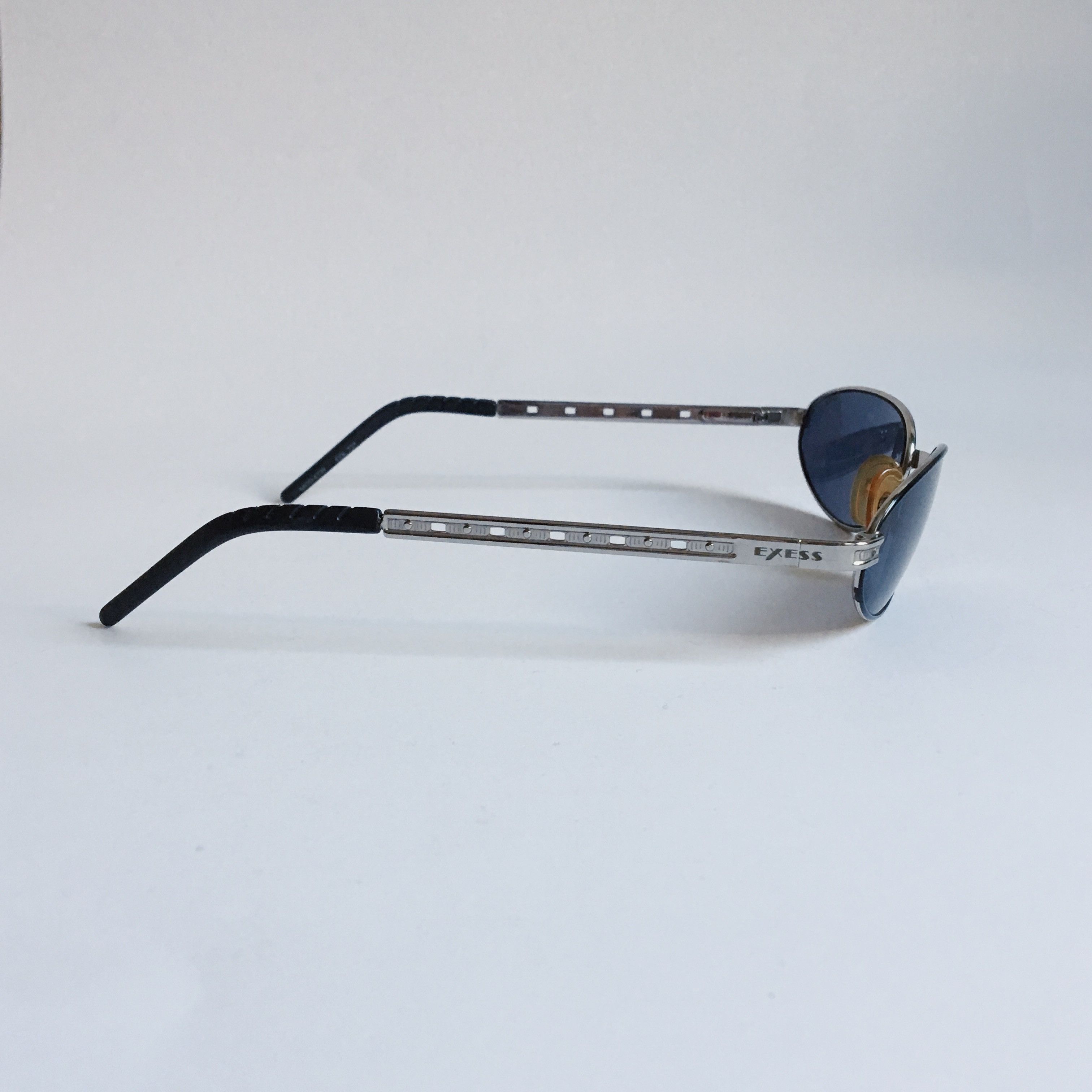 Vintage Exess Vintage Oval Sunglasses Silver & Dark Blue 90's NOS Size ONE SIZE - 4 Thumbnail