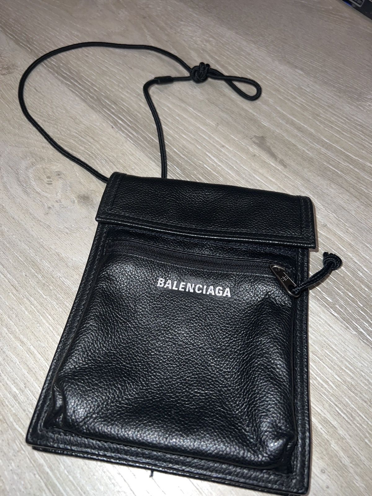image of Balenciaga Leather Explorer Small Pouch Bag In Black, Men's