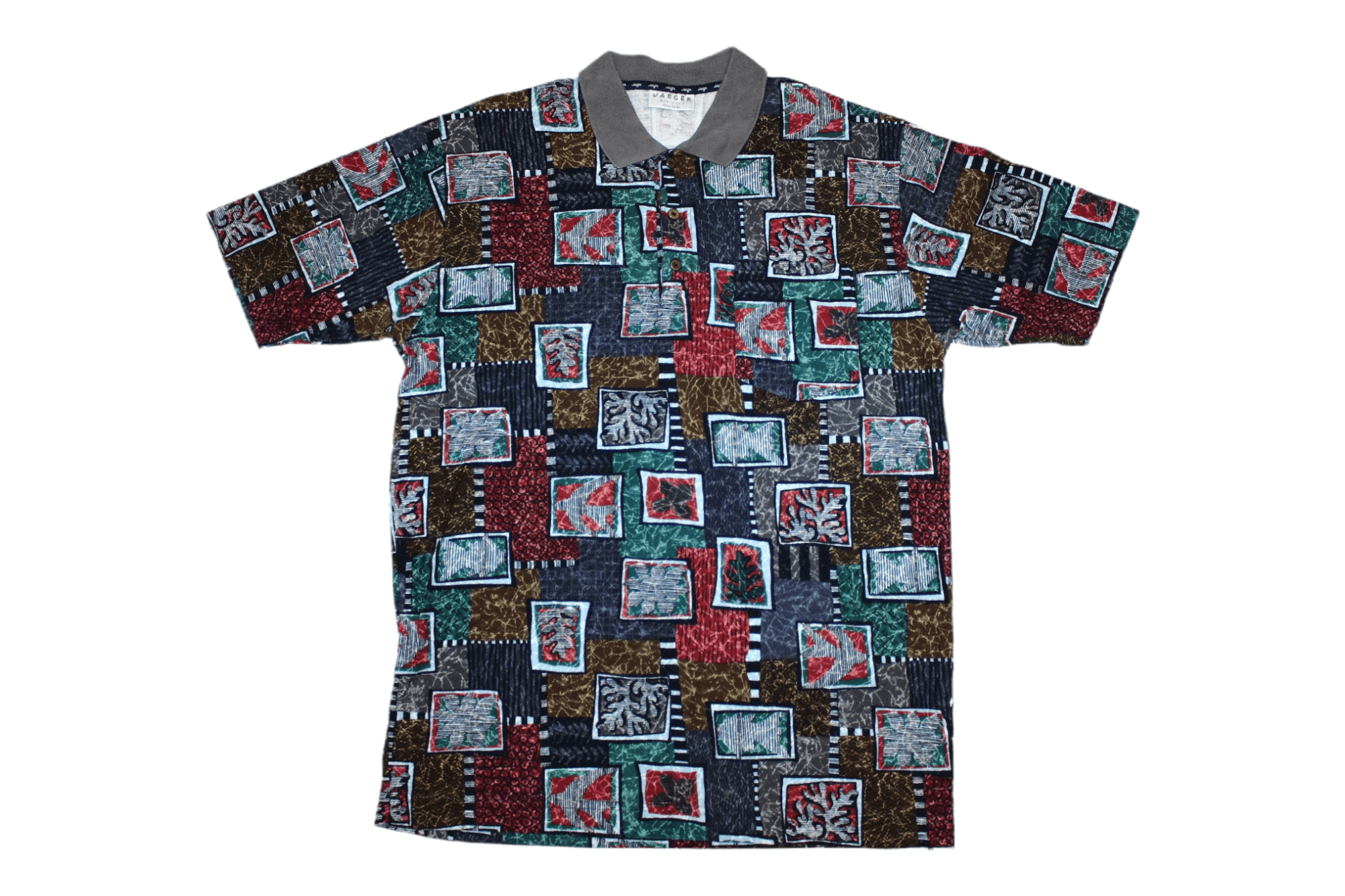 Jaeger VTG Jaeger Abstract Art All Over Print Polo Shirt Size US XL / EU 56 / 4 - 1 Thumbnail