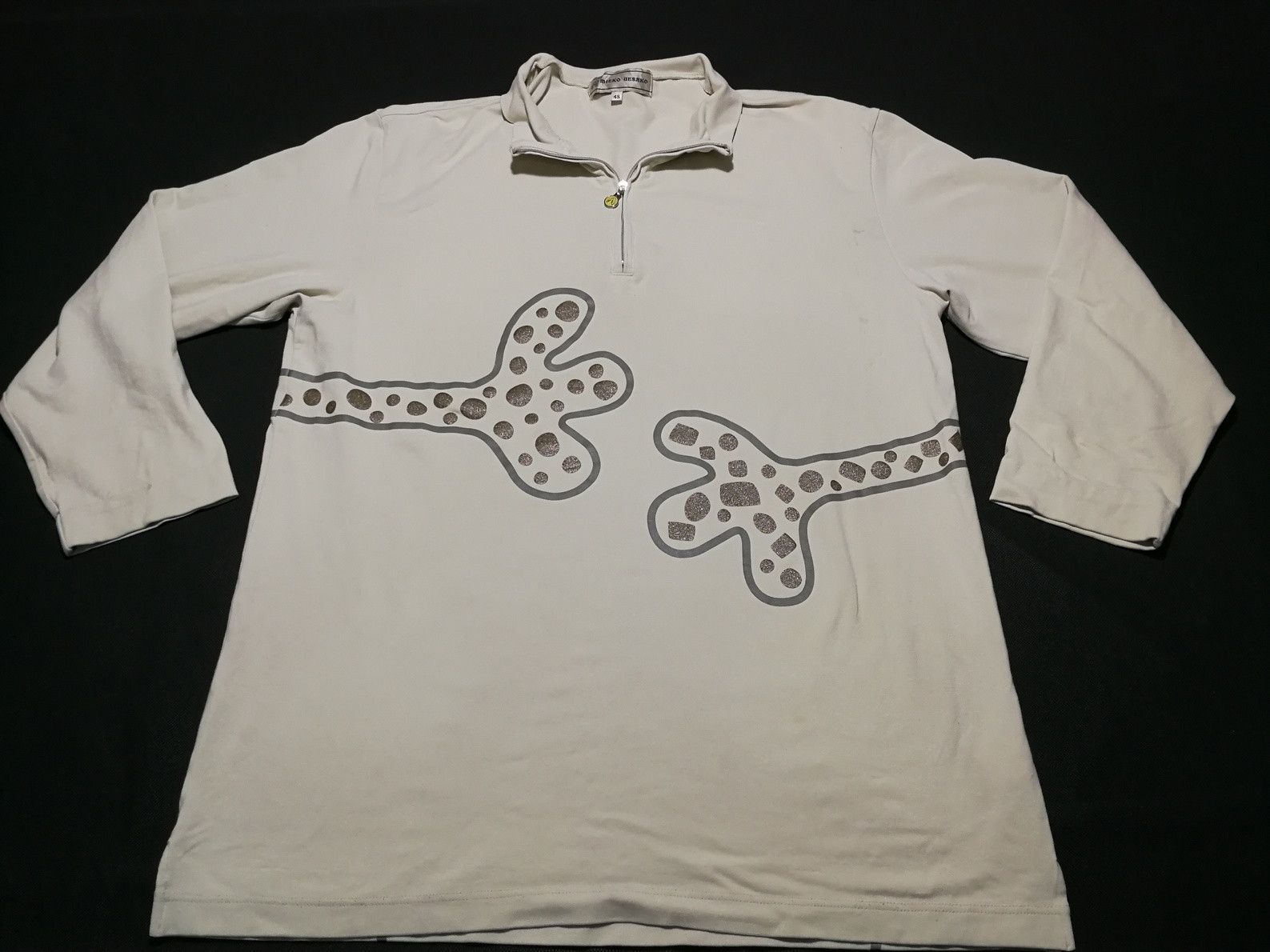 image of Mieko Eusako Japan Hug Hand Art Half Zipper Polo Tee, Men's (Size Medium)