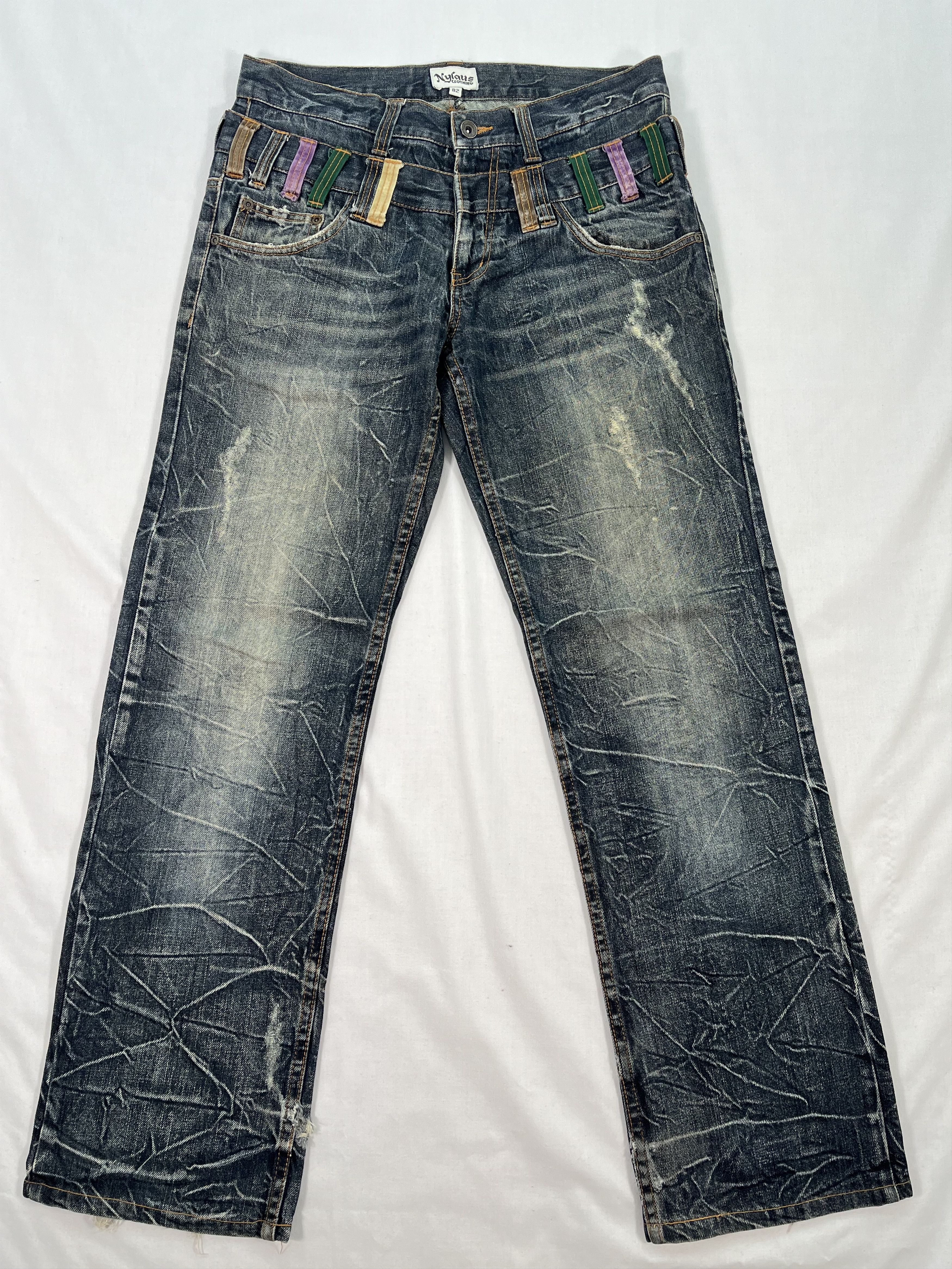 image of Nylaus Whiskered Distressed Denim Jean in Blue, Men's (Size 32)