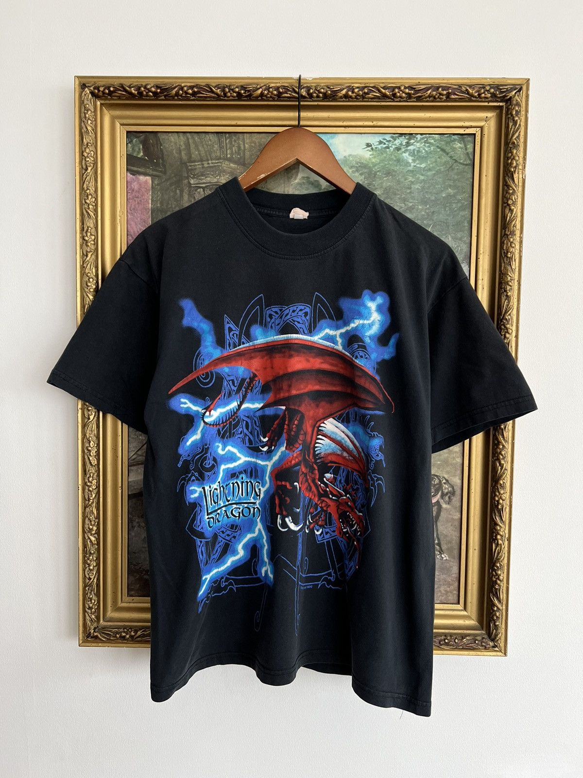 Band Tees Vintage 90s Dragon Lightning Black Tee (Travis Scott style) Size US L / EU 52-54 / 3 - 1 Thumbnail