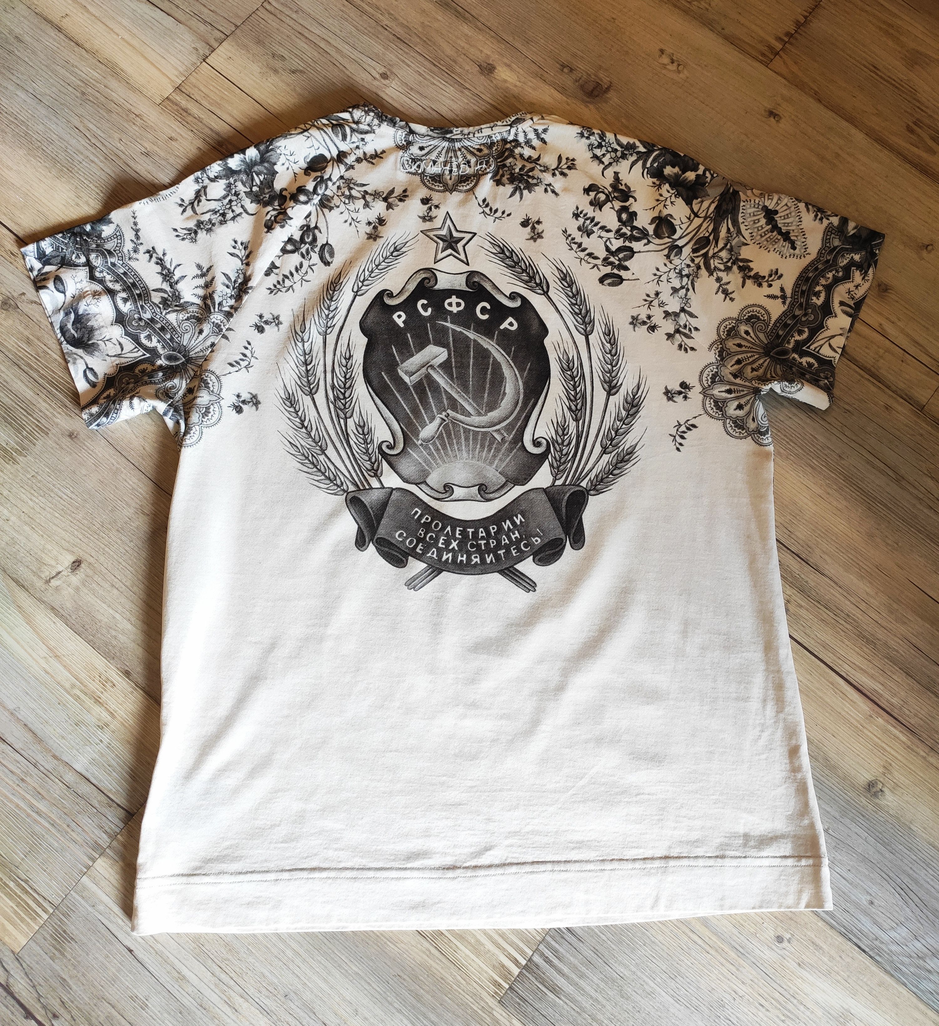 image of Denis Simachev Ussr Tattoo Print Tee.like Gucci Or Celine in White, Men's (Size Medium)