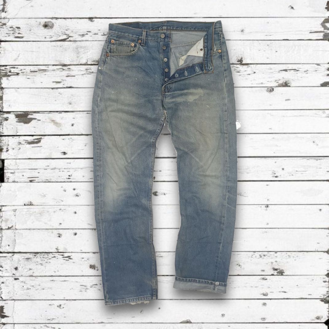 Kith × Levi's Kith x Levis salt bleached AOP 501 jeans | Grailed