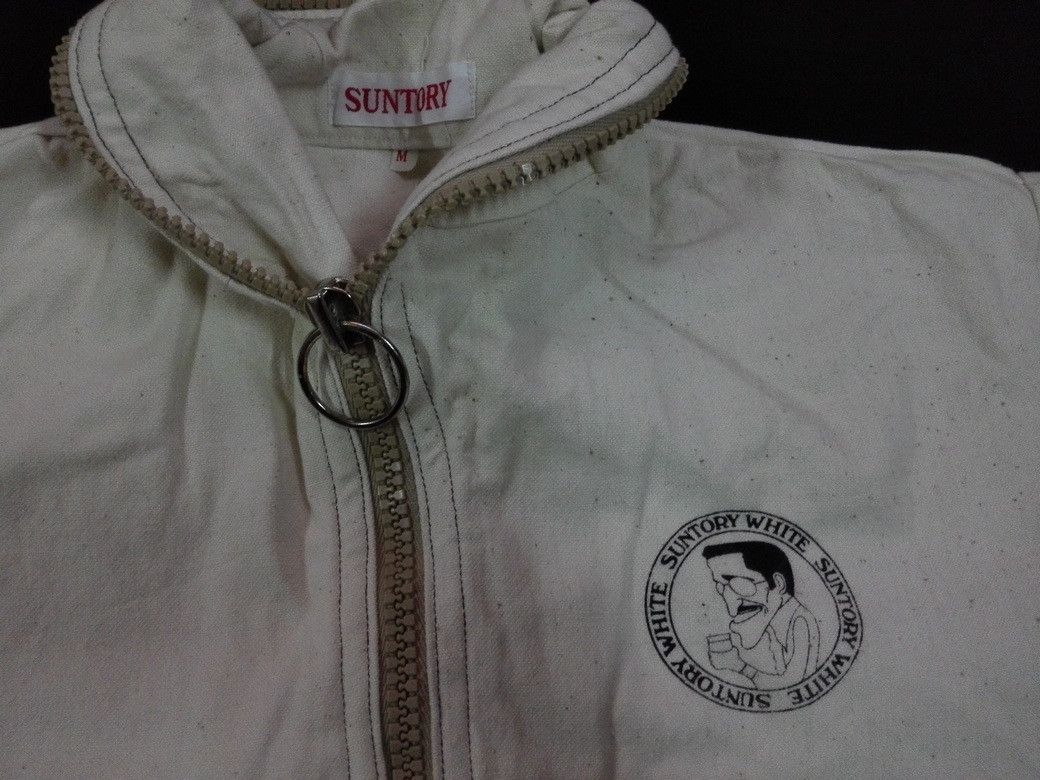 Vintage Vintage 80s Suntory White Printed Denim Jacket Trucker Art Size US S / EU 44-46 / 1 - 4 Thumbnail
