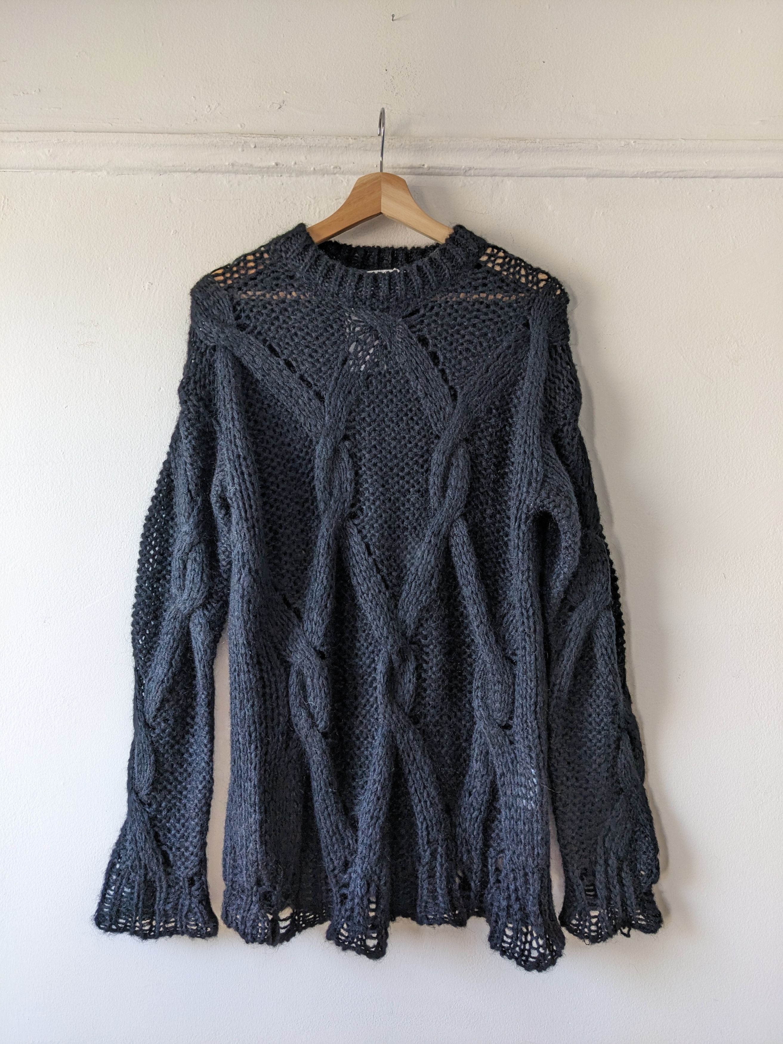 Distressed Mohair Spiderweb Knit Sweater