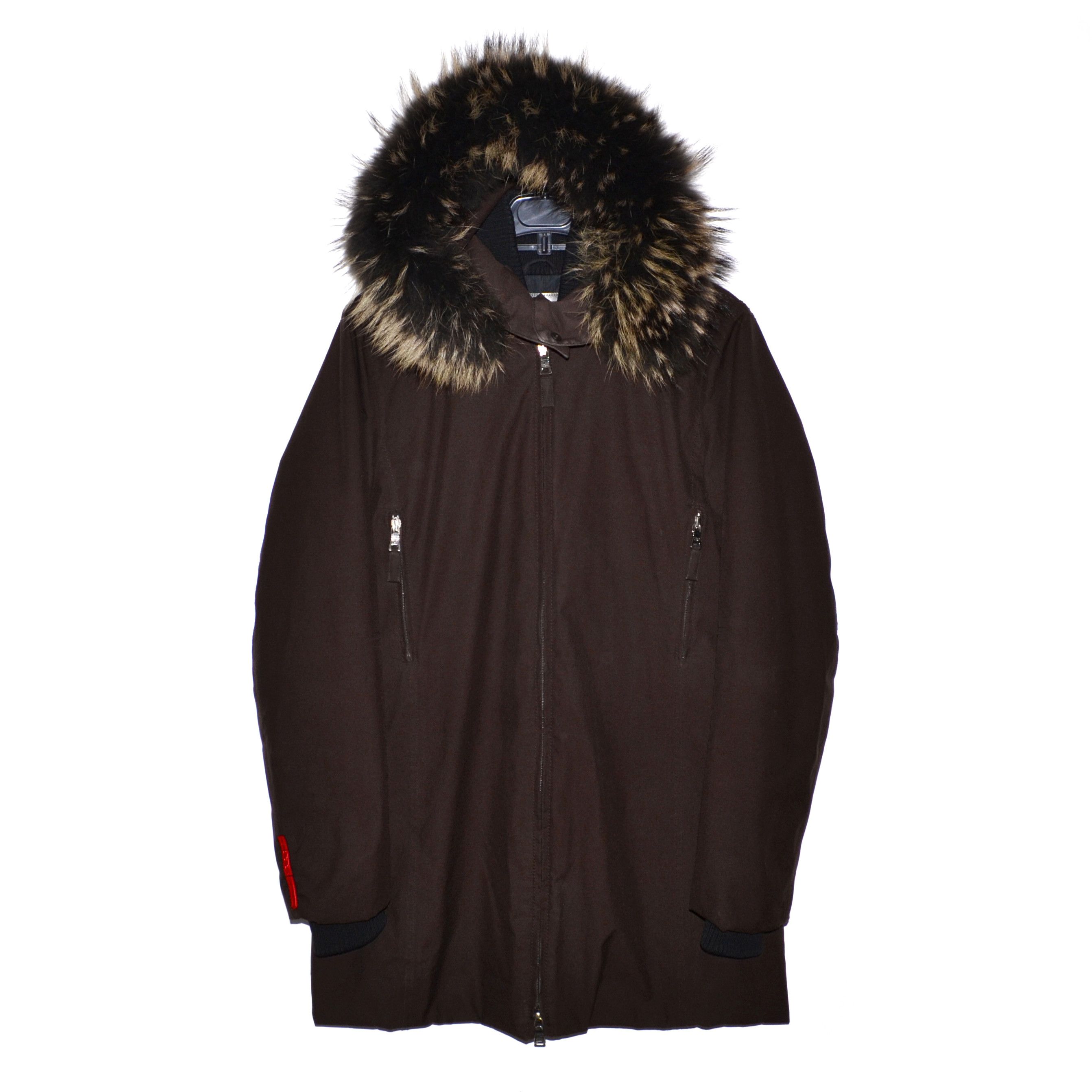 Prada PRADA Jacket Nylon Brown Zip Coat Red Tab Fur Hooded Size M / US 6-8 / IT 42-44 - 2 Thumbnail
