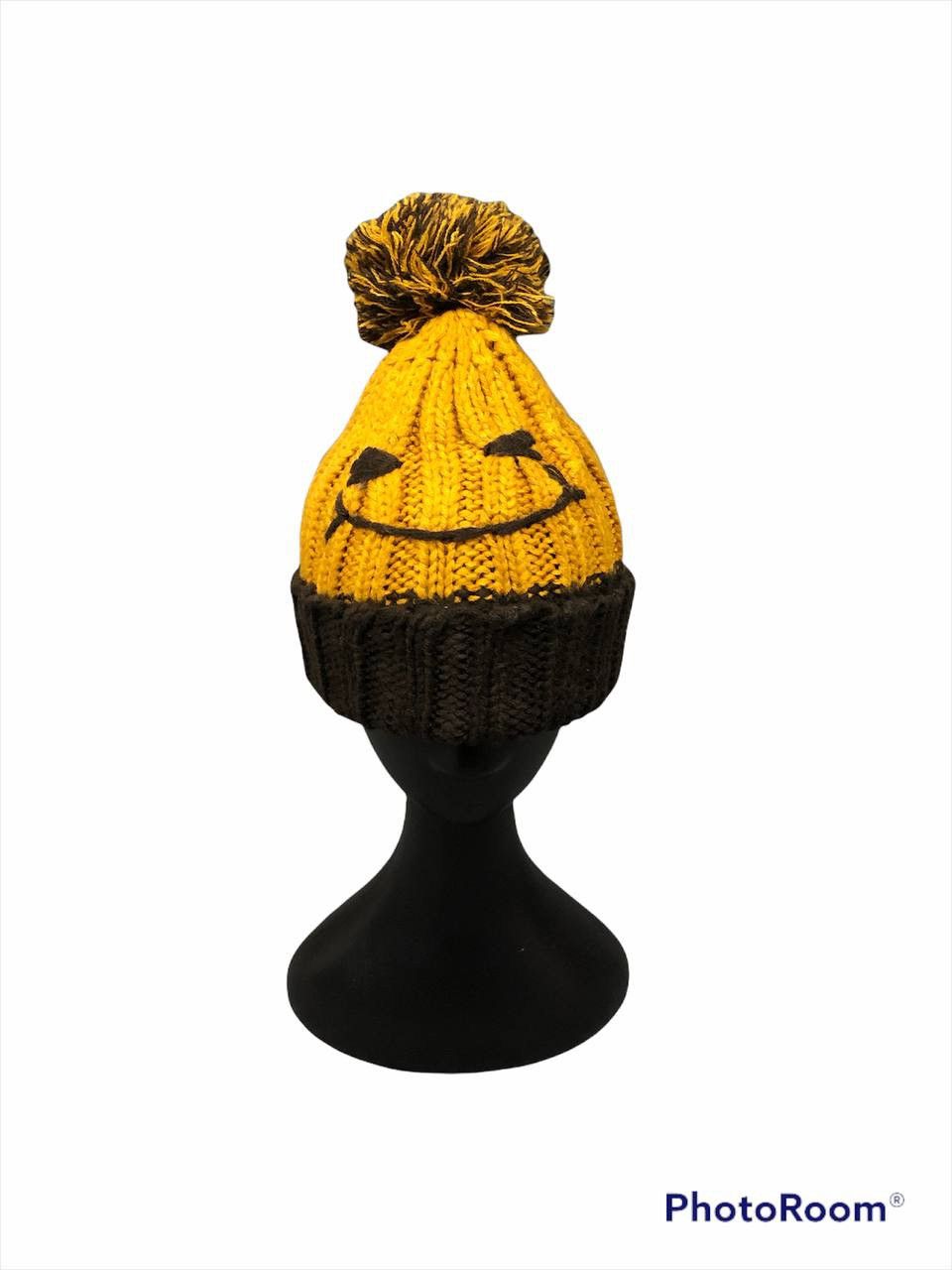image of Kurt Cobain x Vintage Unknown Smile Beanie Inspired Kapital in Yellow, Men's