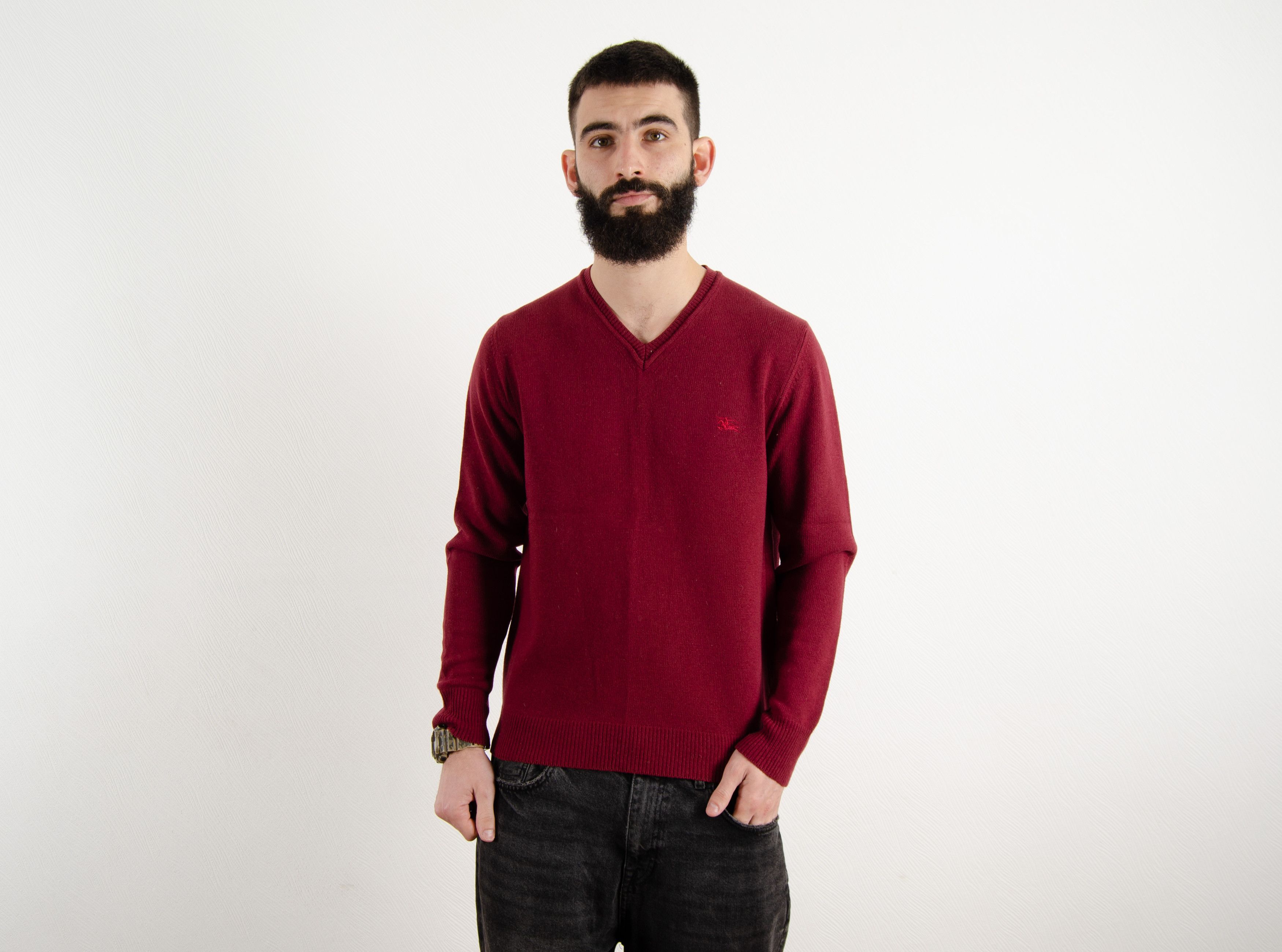 Burberry London Merino Wool V-Neck Sweater M