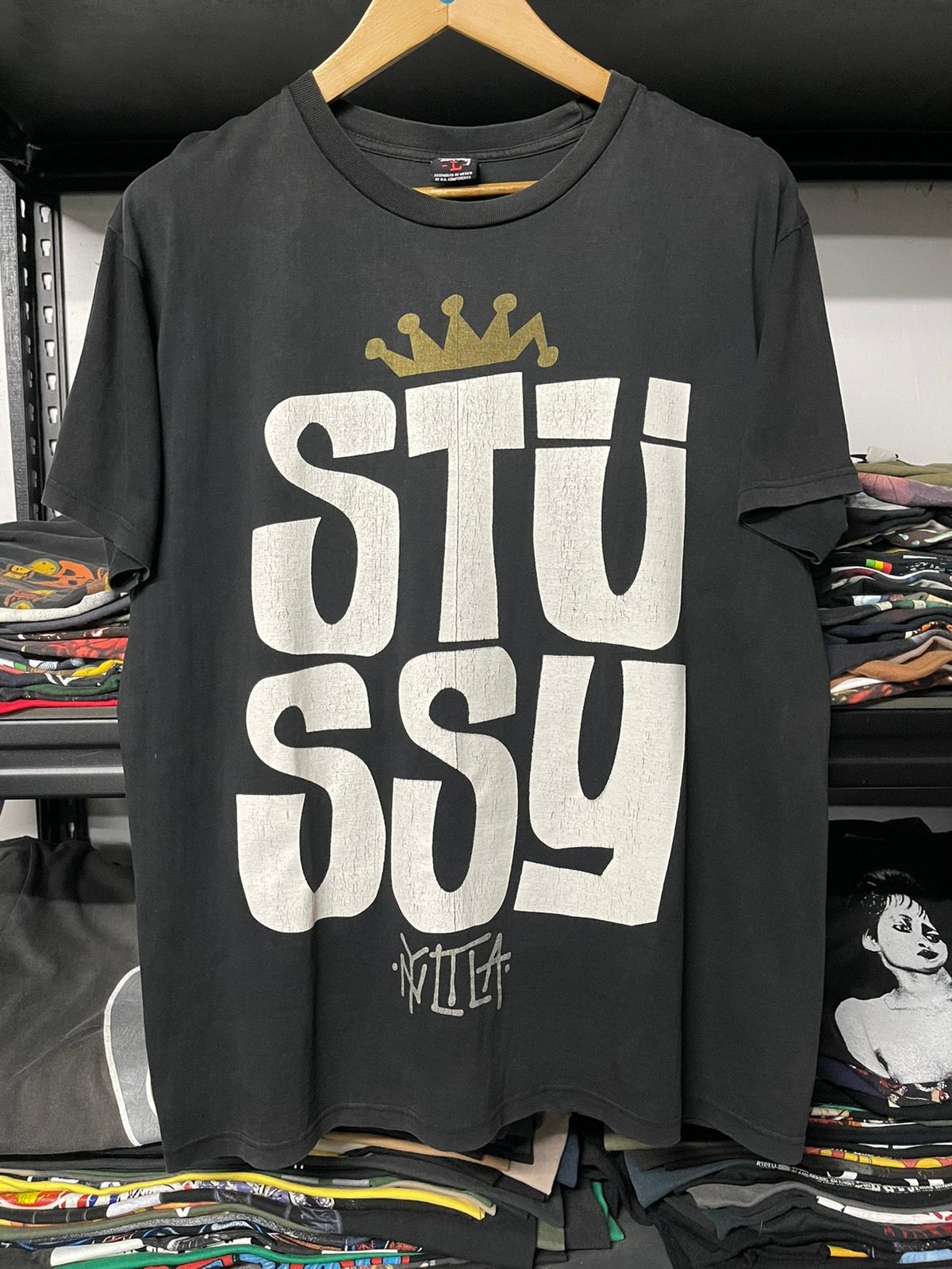 Pre-owned Stussy X Vintage Stussy Ny Lt La Big Logo Sun Faded Tees In Black