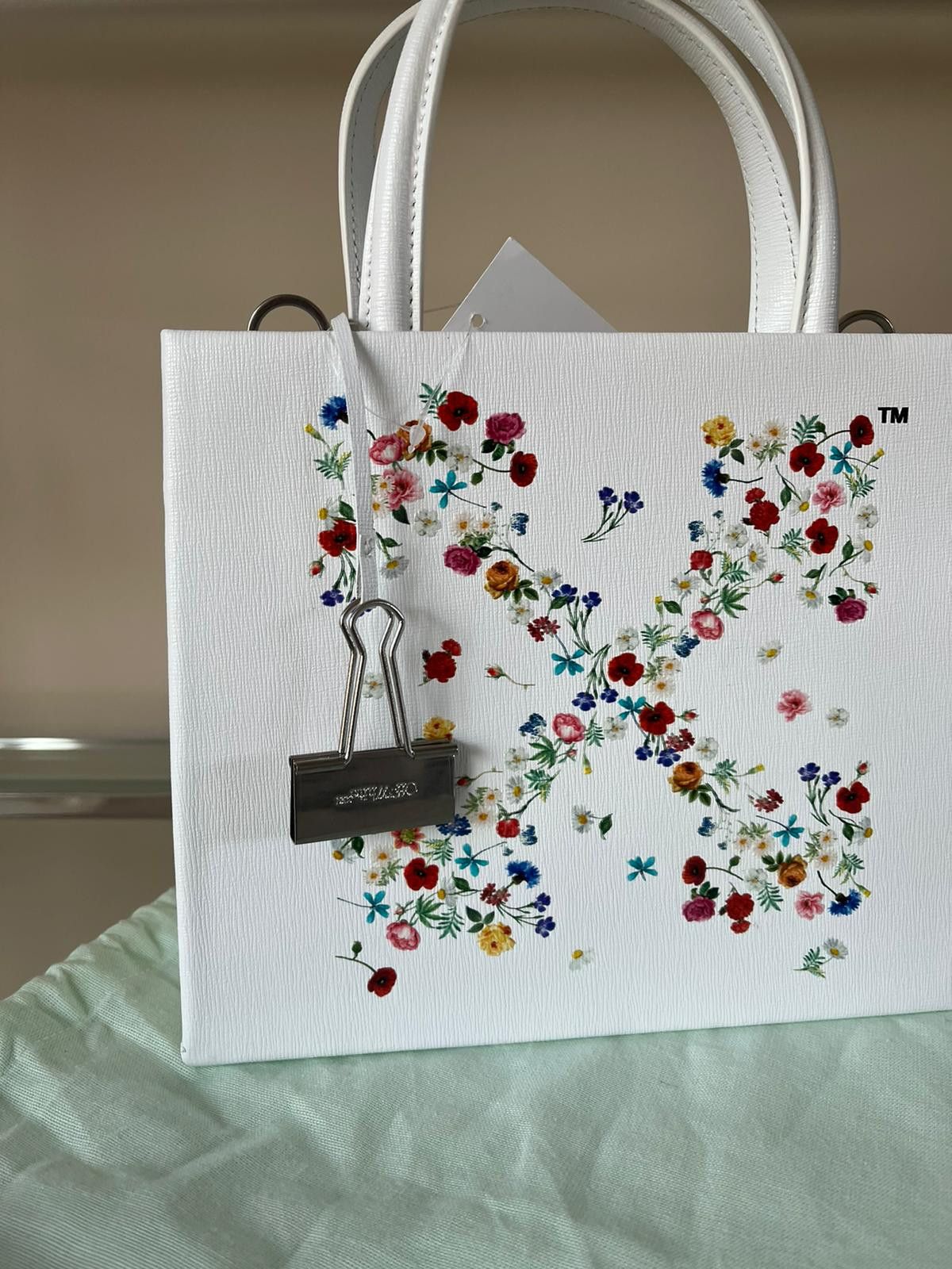 Off-White o1rshd1 Floral Arrow Leather Hand Bag in White Size ONE SIZE - 7 Thumbnail