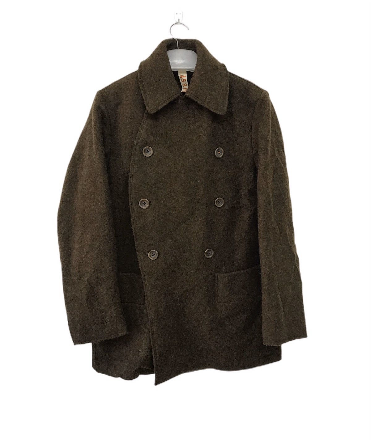 image of 45Rpm Double Breast Button Wool Coat Jacket in Green, Men's (Size Medium)
