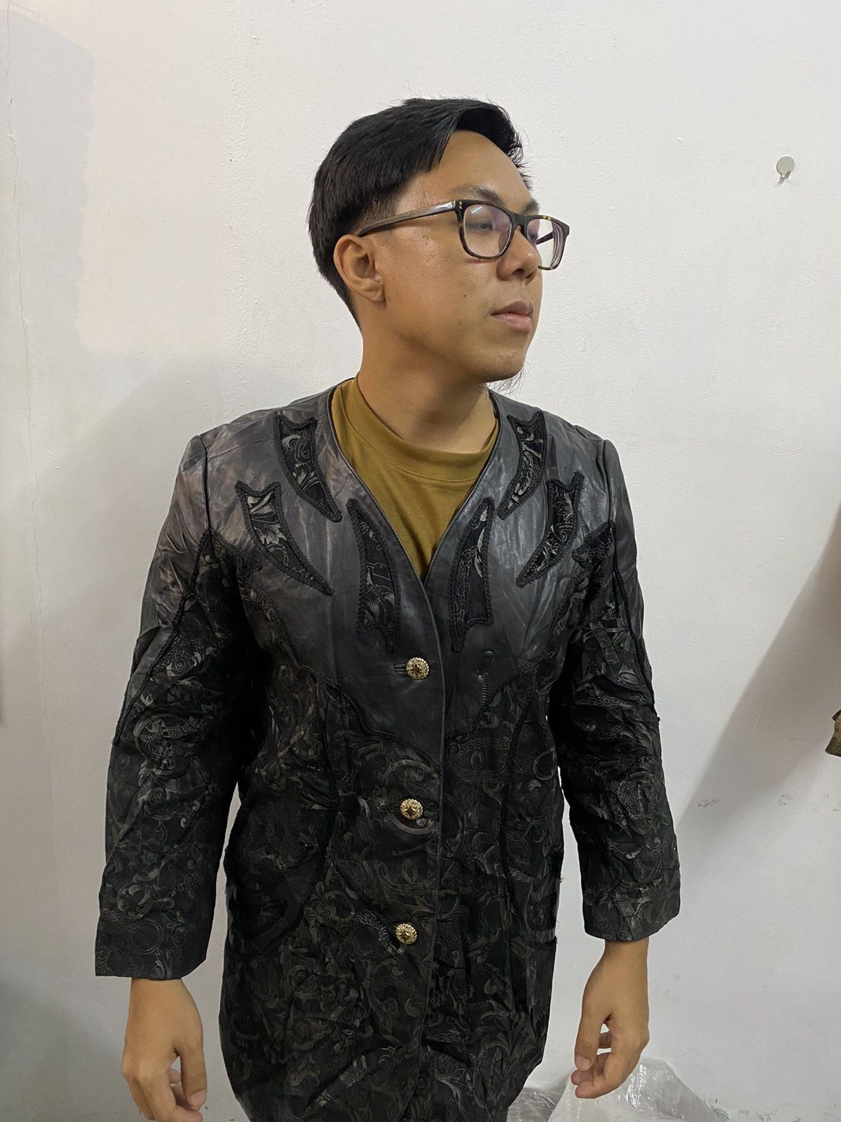Japanese Brand LEATHER JACKET Inspired By Versace Borroco Coat Size US M / EU 48-50 / 2 - 15 Thumbnail