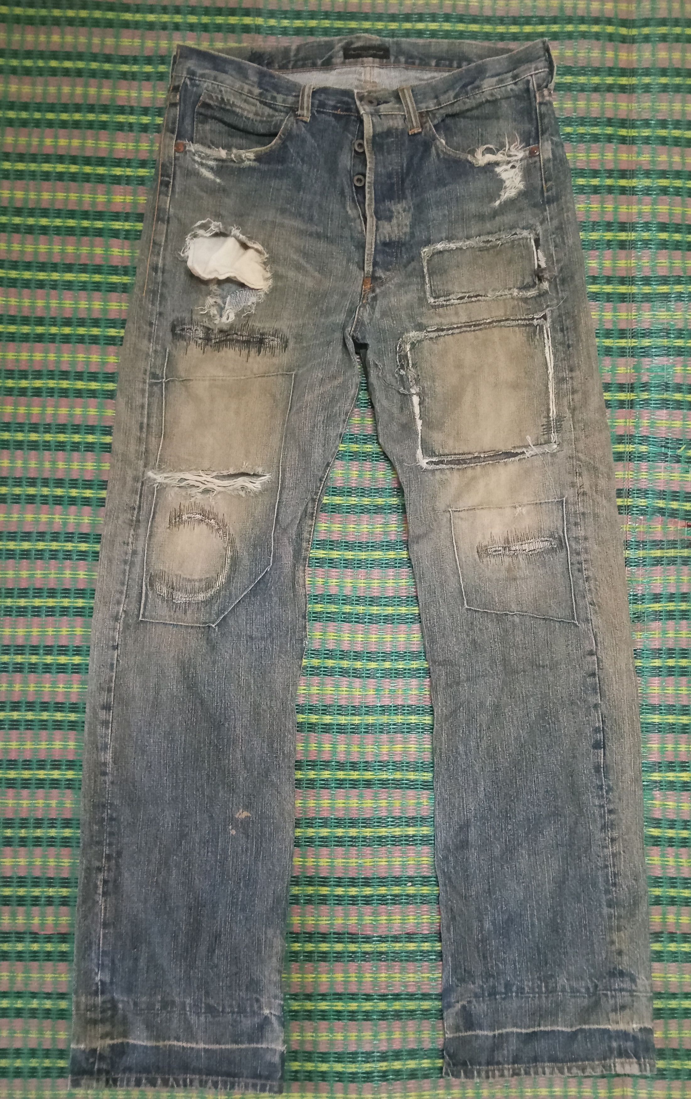 Vintage FDMTL Distress Ripped Patch Jeans