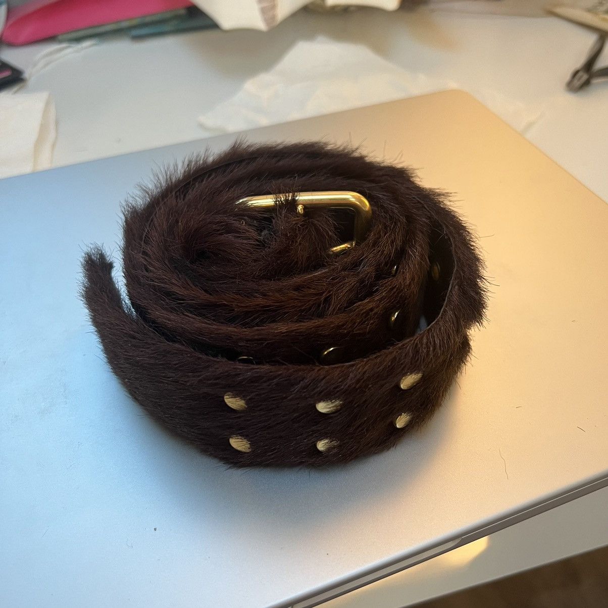 image of Prada Ponyhair Fur Belt in Burgandy, Men's