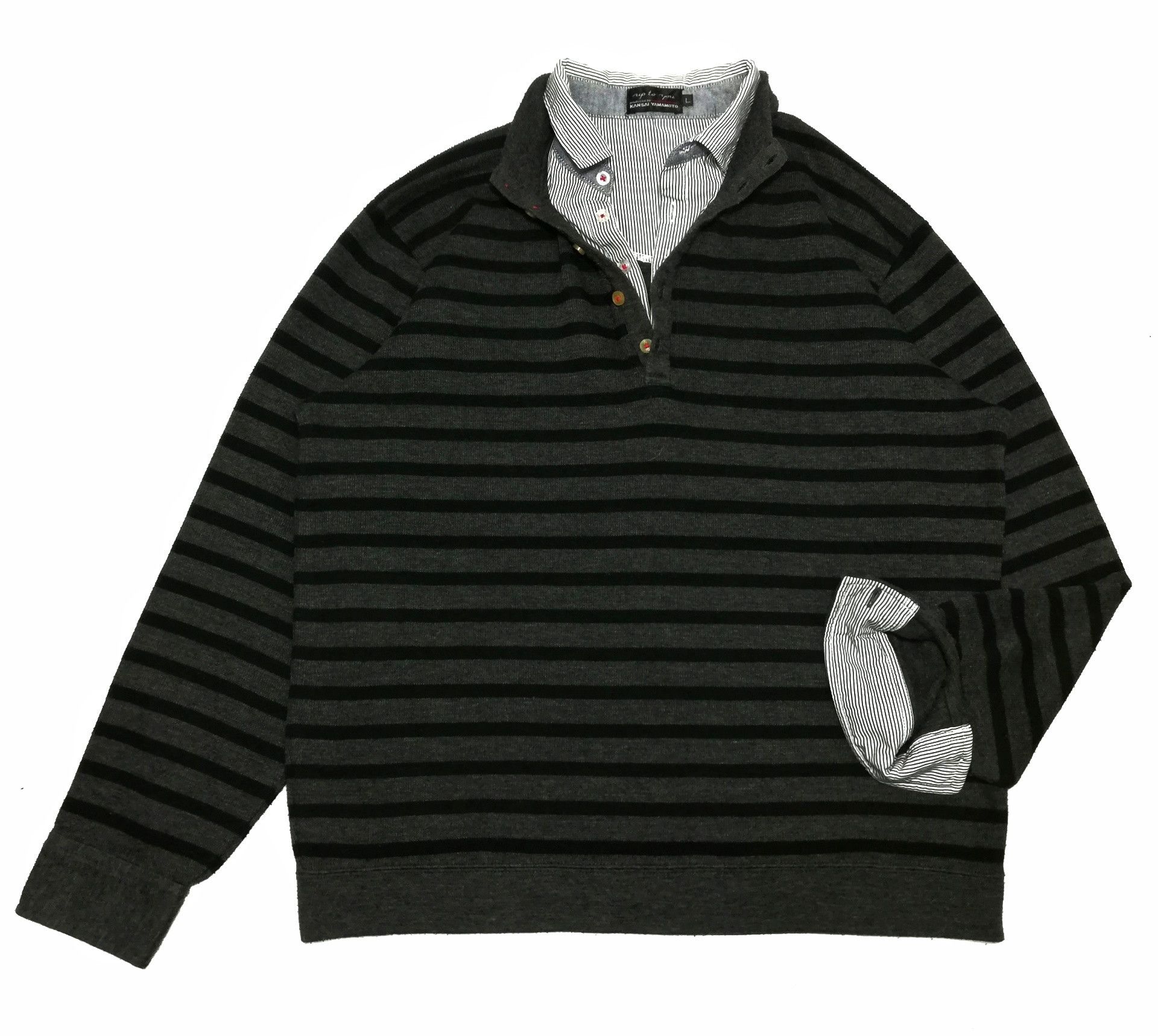 Kansai Yamamoto 🔥Kansai Yamamoto Pullover Half Button Up Stripe Sweatshirt Size US L / EU 52-54 / 3 - 1 Thumbnail