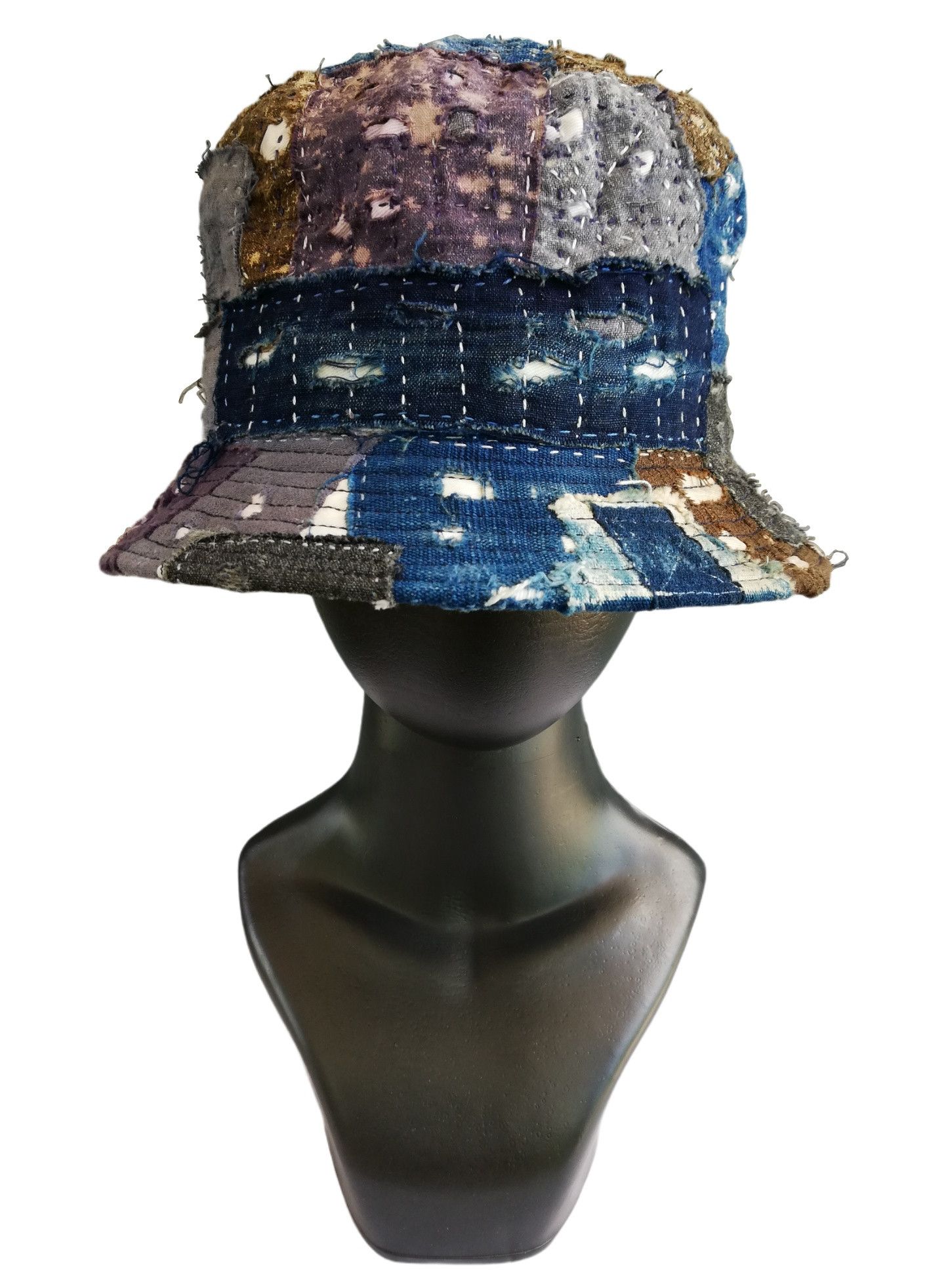 Art Comes First × Japanese Brand 🔥Union Handmade Blue Boro Patchwork Sashiko Fisherman Hat Size ONE SIZE - 9 Thumbnail