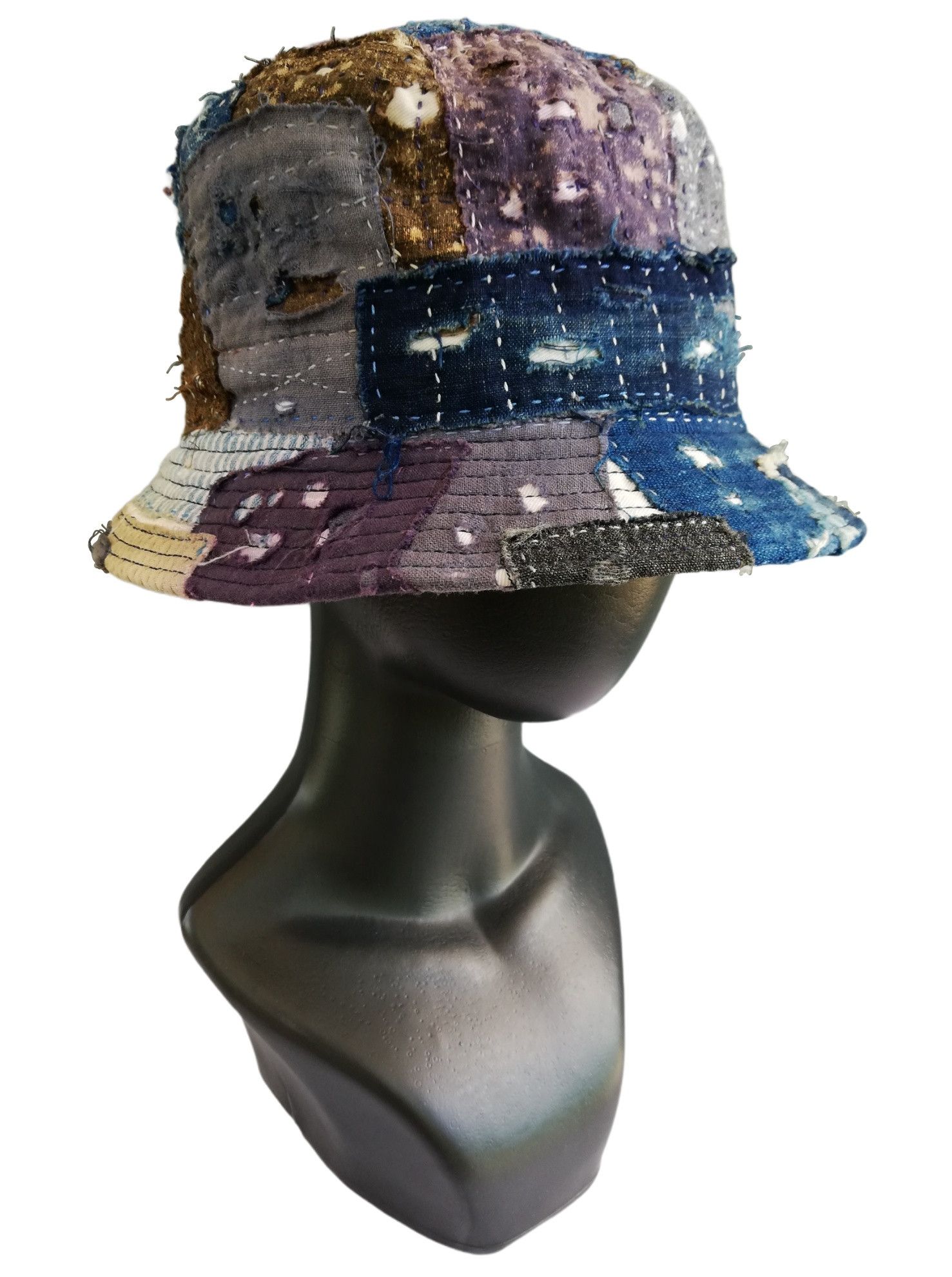 Art Comes First × Japanese Brand 🔥Union Handmade Blue Boro Patchwork Sashiko Fisherman Hat Size ONE SIZE - 8 Thumbnail
