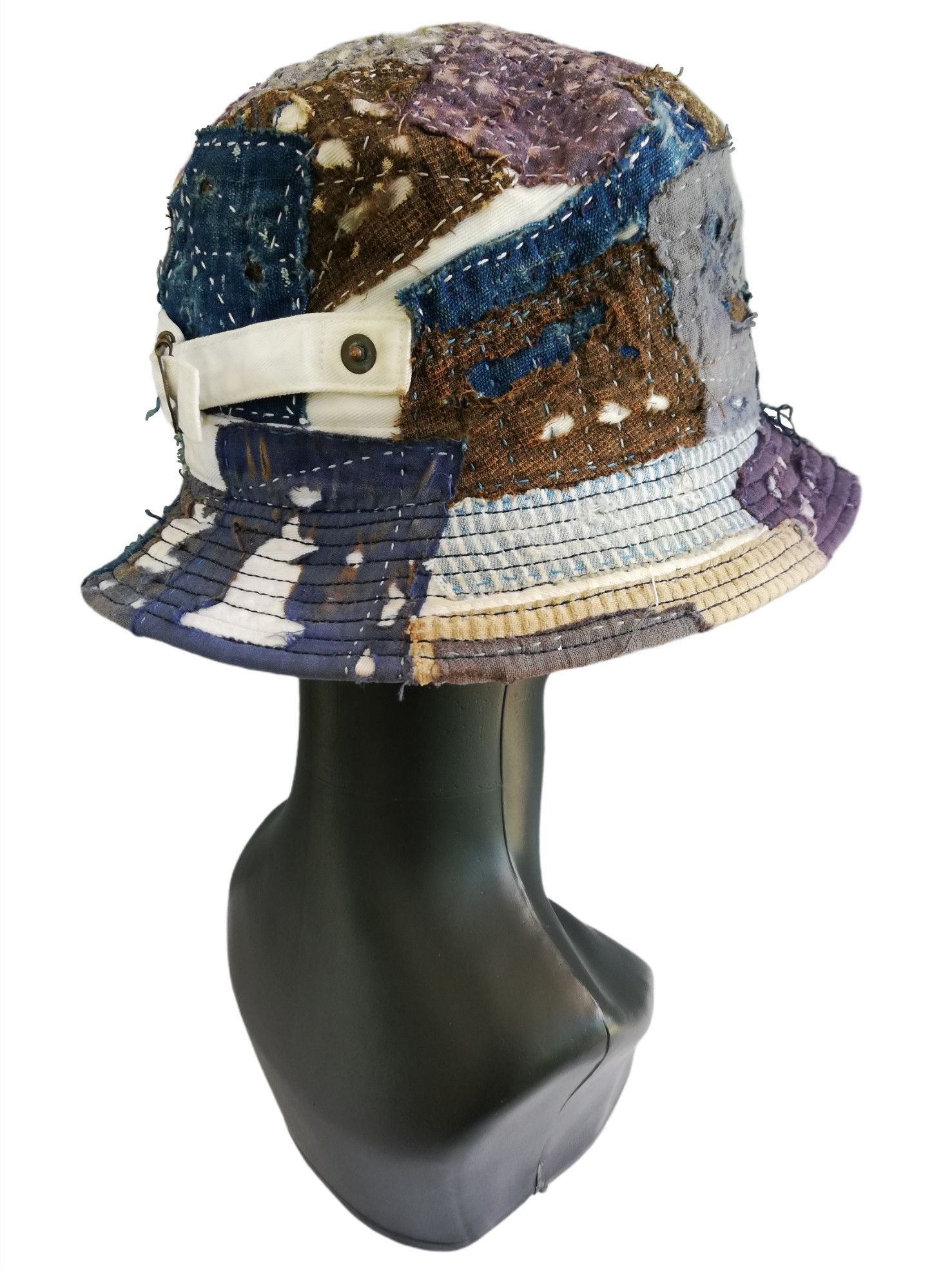Art Comes First × Japanese Brand 🔥Union Handmade Blue Boro Patchwork Sashiko Fisherman Hat Size ONE SIZE - 6 Thumbnail