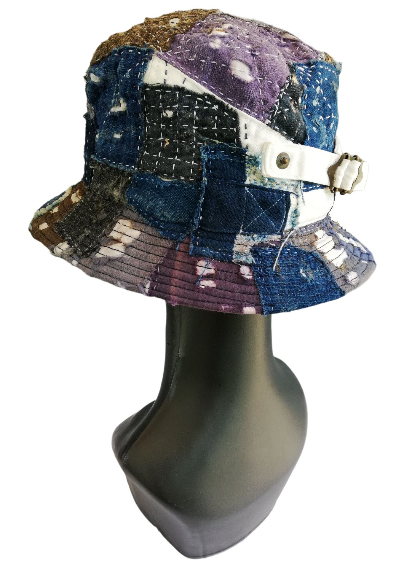 Art Comes First × Japanese Brand 🔥Union Handmade Blue Boro Patchwork Sashiko Fisherman Hat Size ONE SIZE - 4 Thumbnail