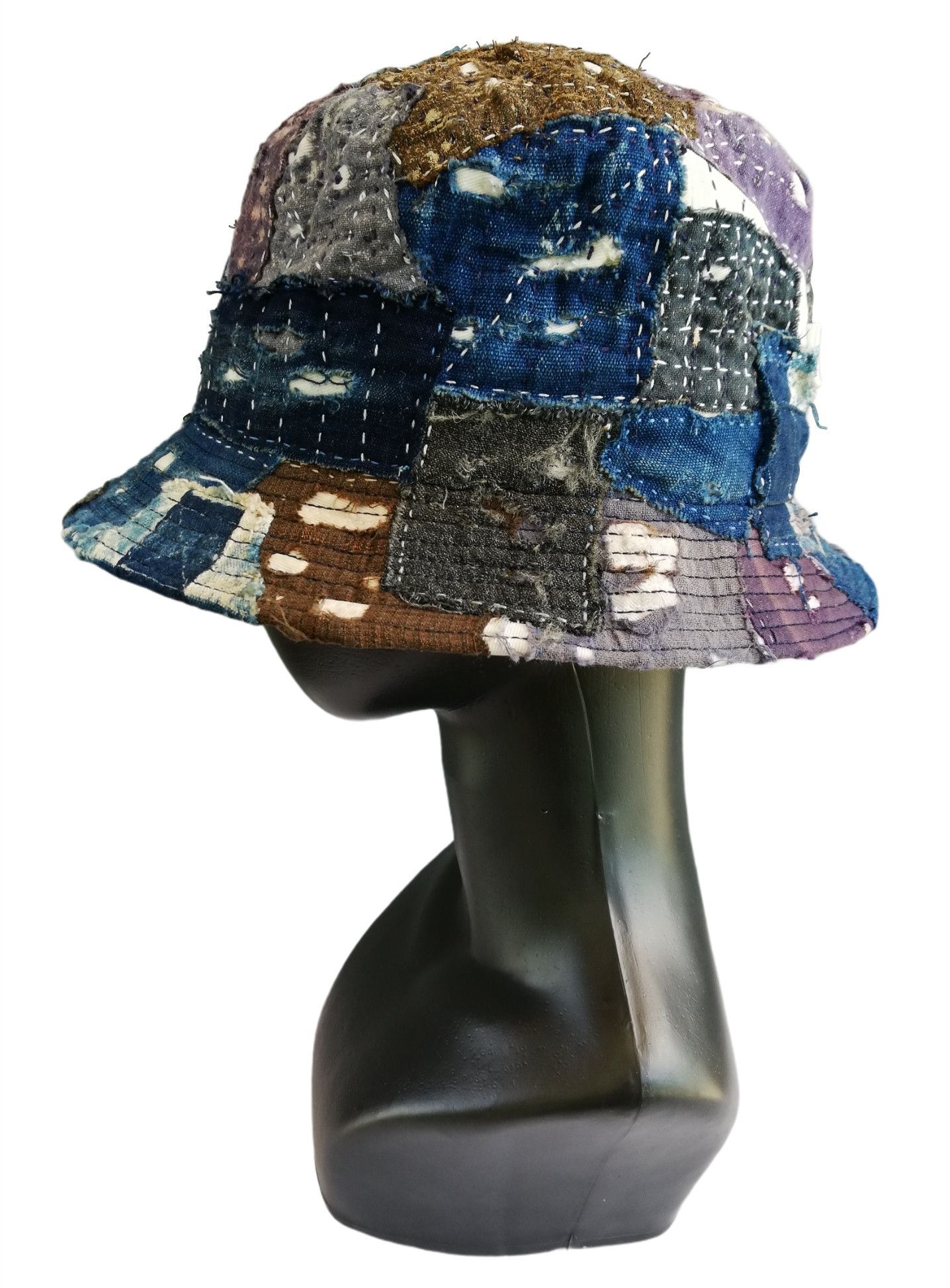 Art Comes First × Japanese Brand 🔥Union Handmade Blue Boro Patchwork Sashiko Fisherman Hat Size ONE SIZE - 3 Thumbnail