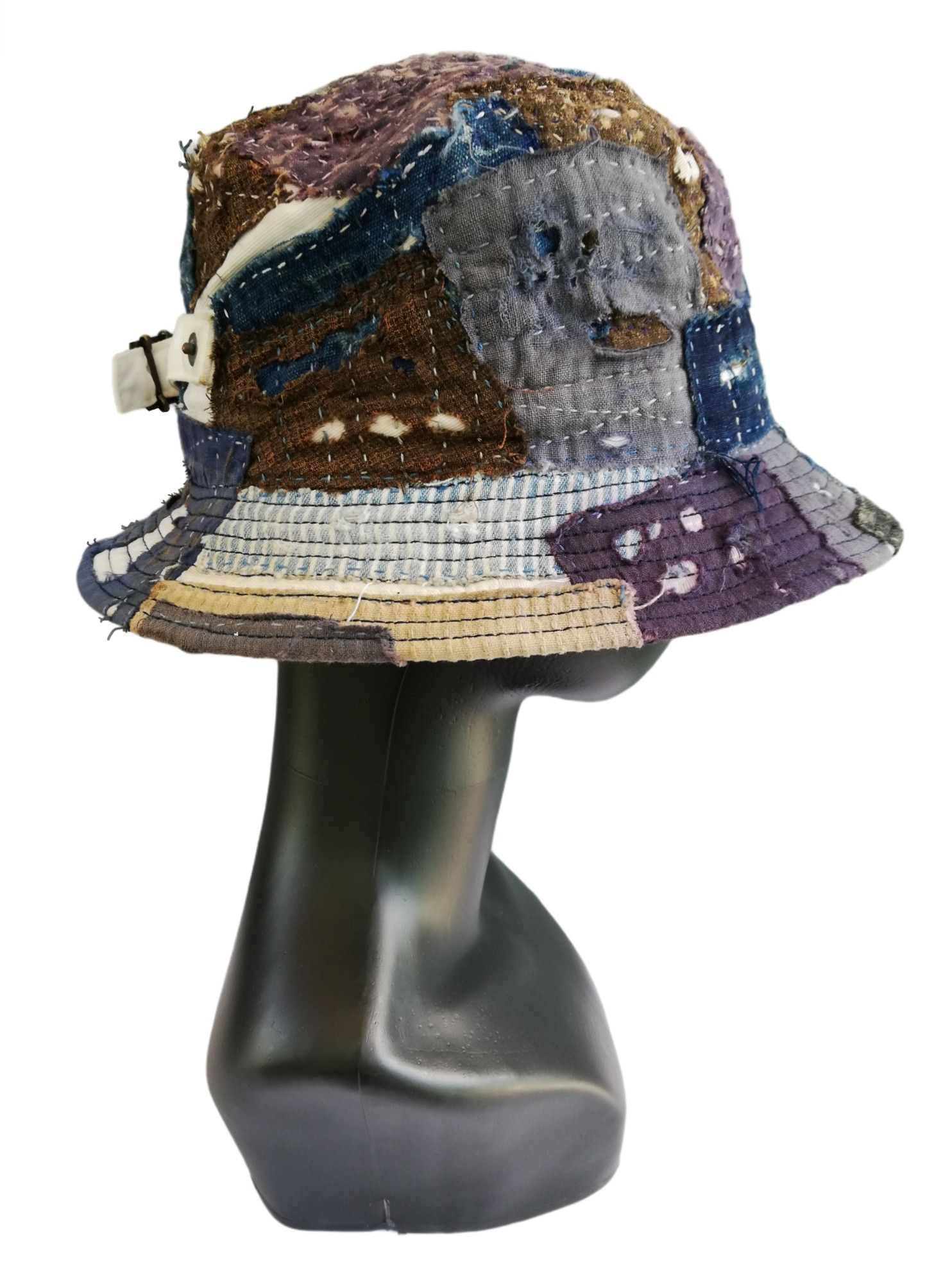 Art Comes First × Japanese Brand 🔥Union Handmade Blue Boro Patchwork Sashiko Fisherman Hat Size ONE SIZE - 7 Thumbnail