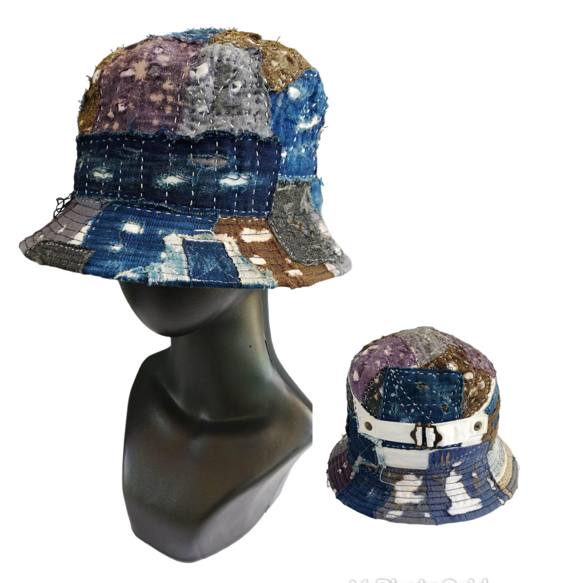 Art Comes First × Japanese Brand 🔥Union Handmade Blue Boro Patchwork Sashiko Fisherman Hat Size ONE SIZE - 1 Thumbnail