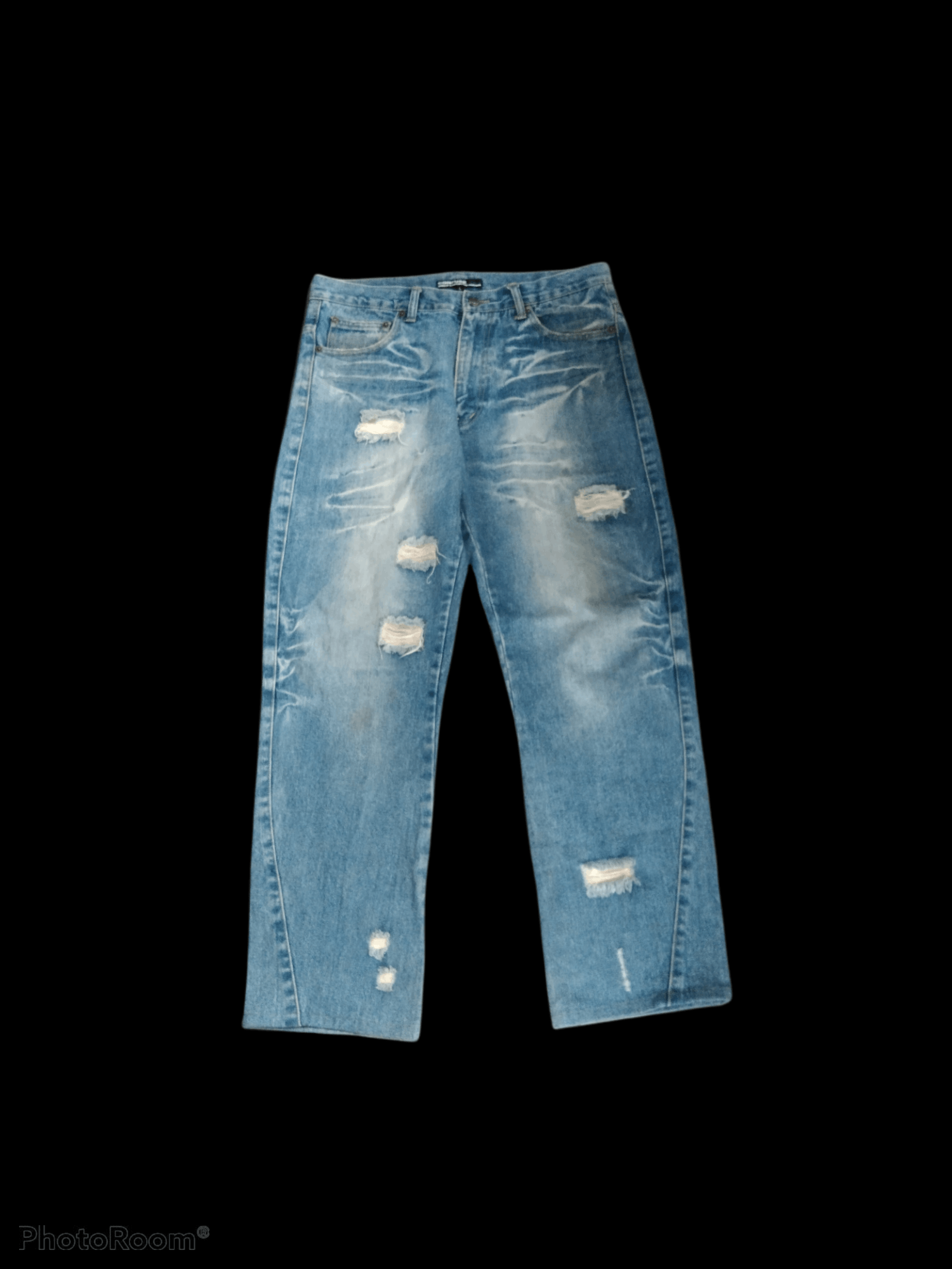 image of Distressed Denim Riped Twist Confuse Denim Panta in Blue Distressed, Men's (Size 34)