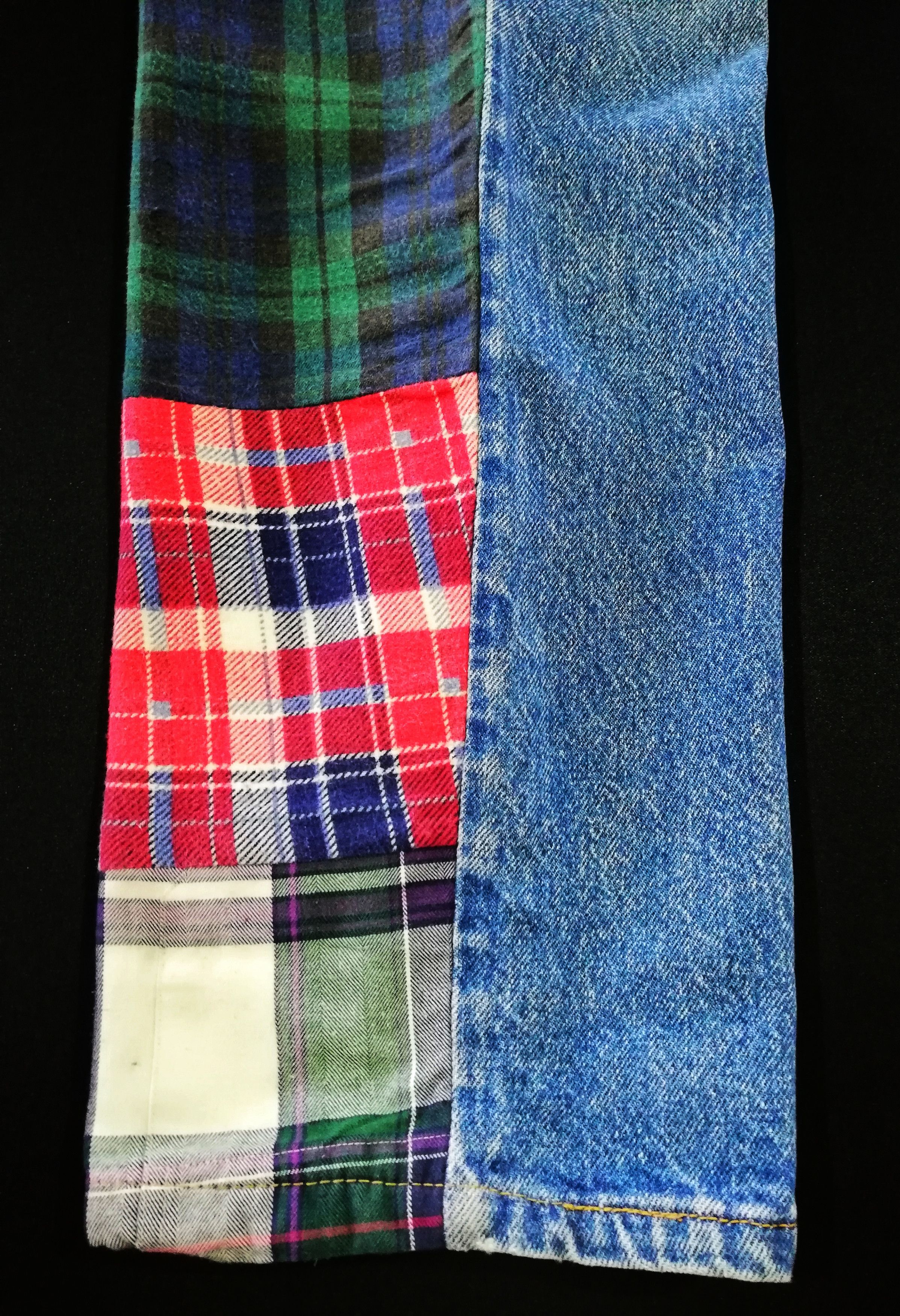 Levi's Vintage Clothing 🔥Levi's Customized Denim Patchwork Tartan Trews Jeans🔥 Size US 39 - 9 Thumbnail
