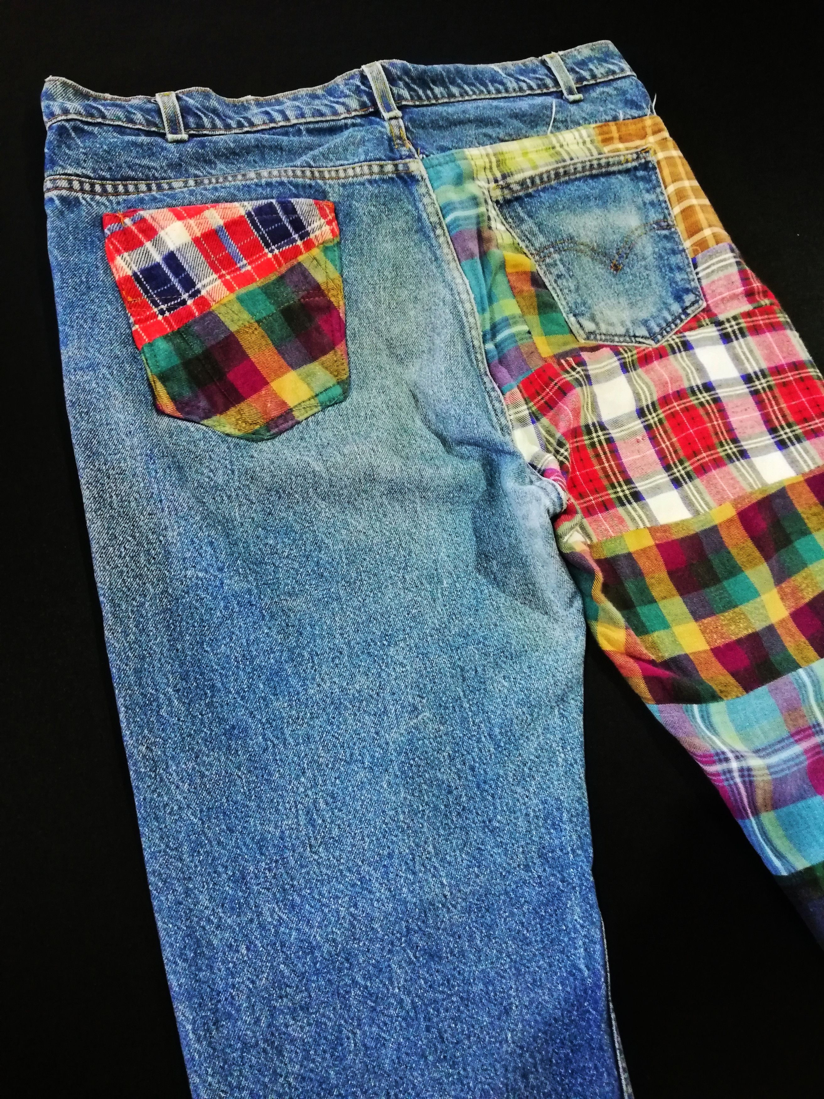 Levi's Vintage Clothing 🔥Levi's Customized Denim Patchwork Tartan Trews Jeans🔥 Size US 39 - 12 Thumbnail