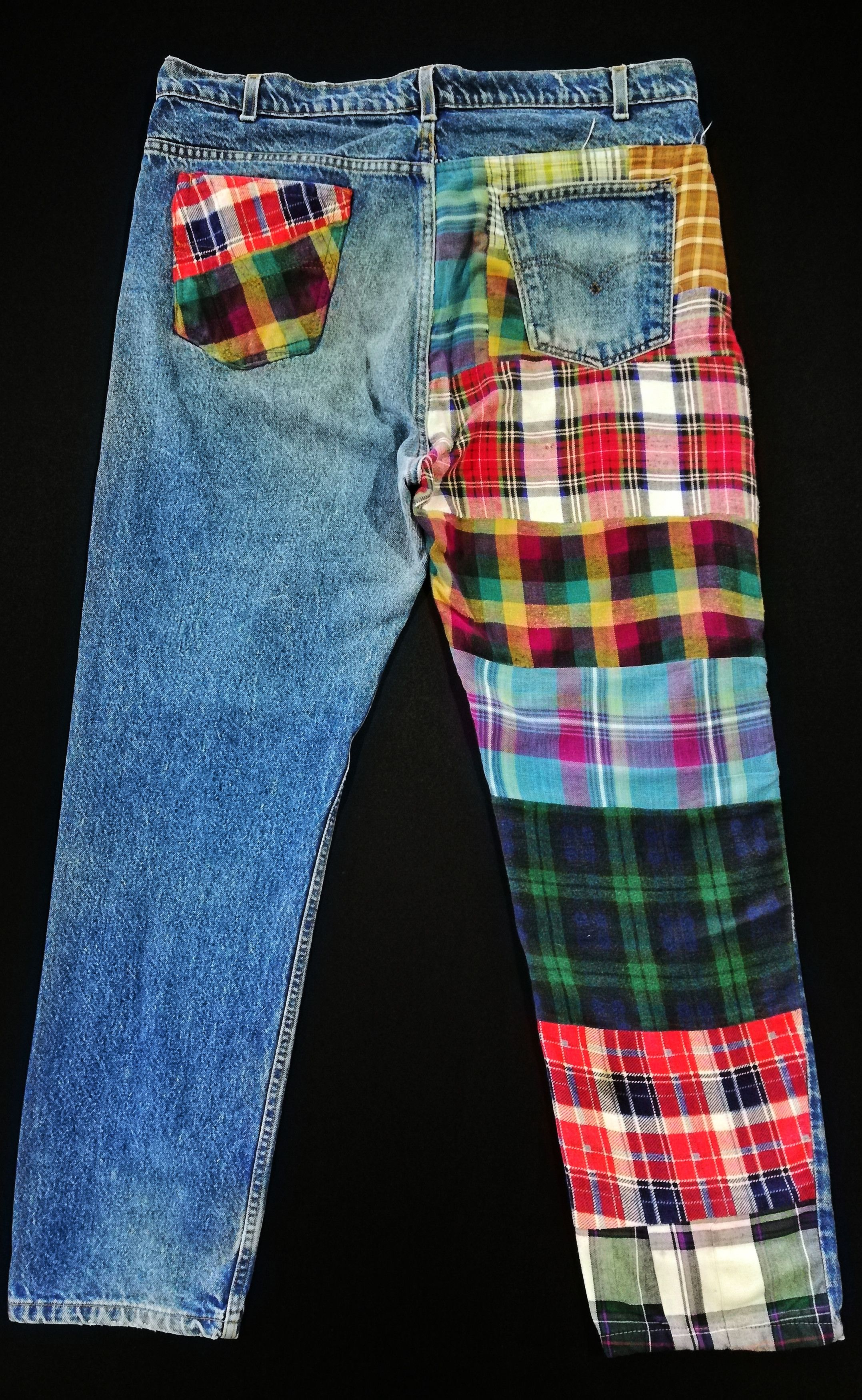 Levi's Vintage Clothing 🔥Levi's Customized Denim Patchwork Tartan Trews Jeans🔥 Size US 39 - 1 Thumbnail