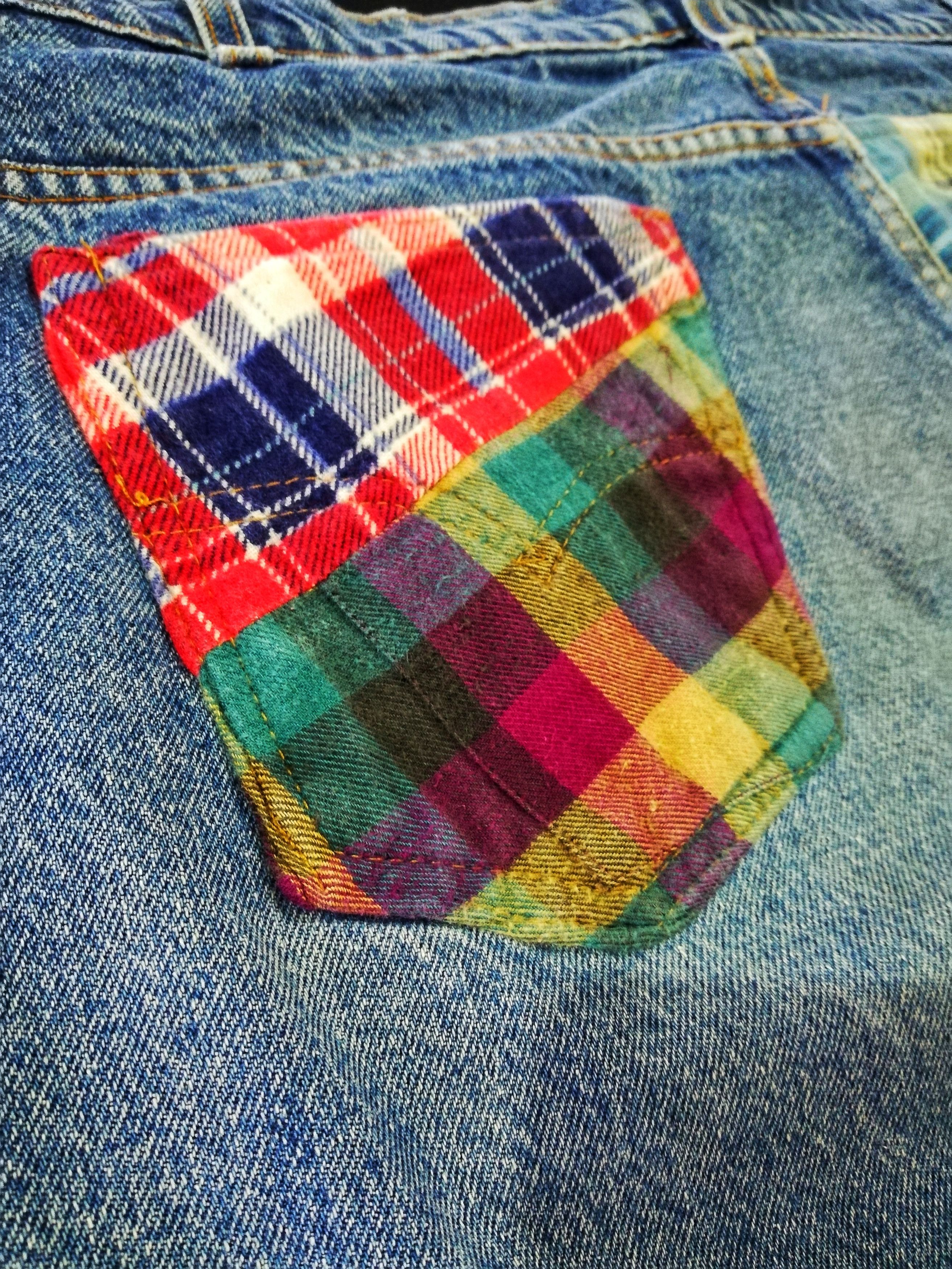 Levi's Vintage Clothing 🔥Levi's Customized Denim Patchwork Tartan Trews Jeans🔥 Size US 39 - 13 Thumbnail