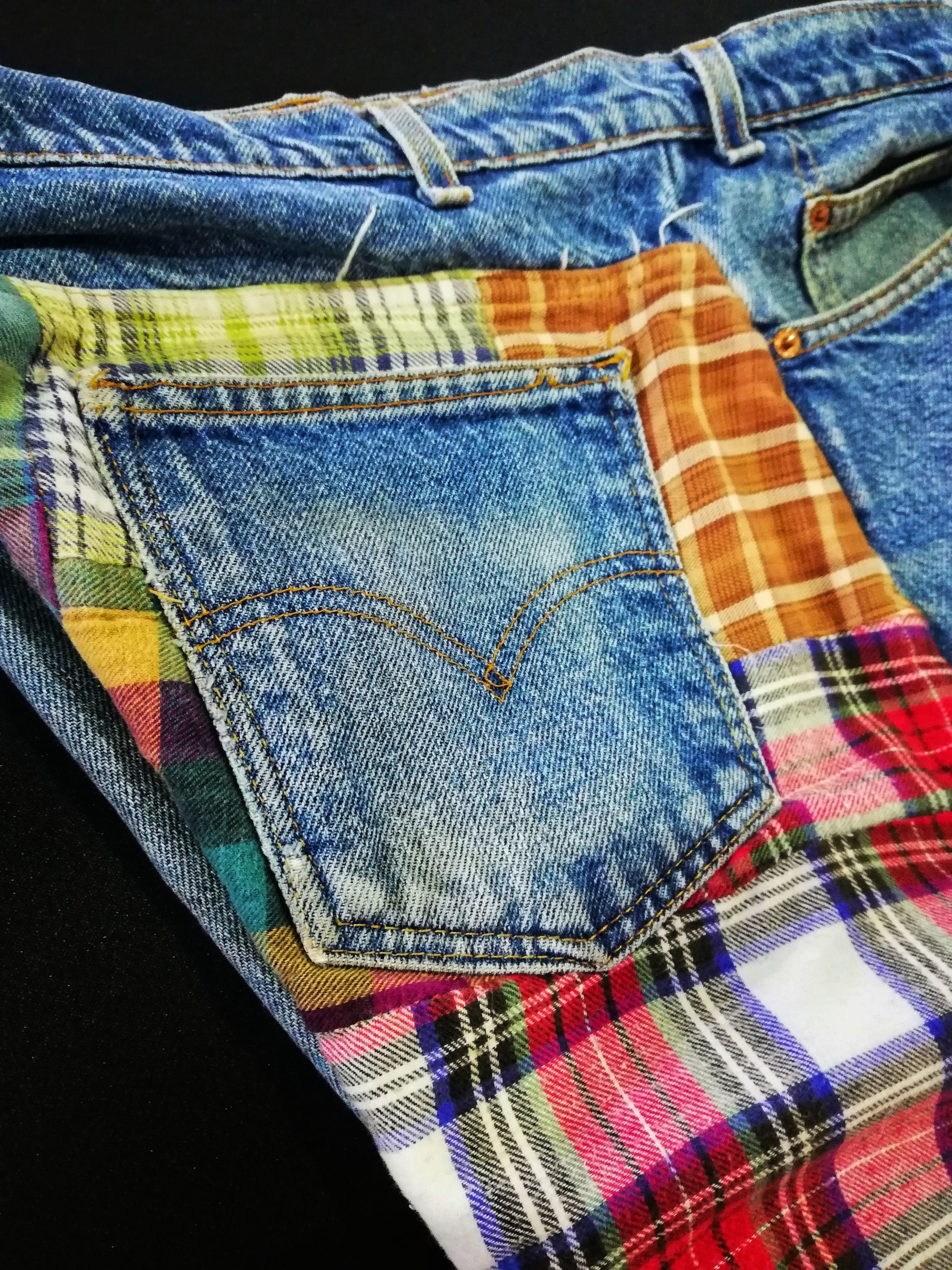 Levi's Vintage Clothing 🔥Levi's Customized Denim Patchwork Tartan Trews Jeans🔥 Size US 39 - 10 Thumbnail