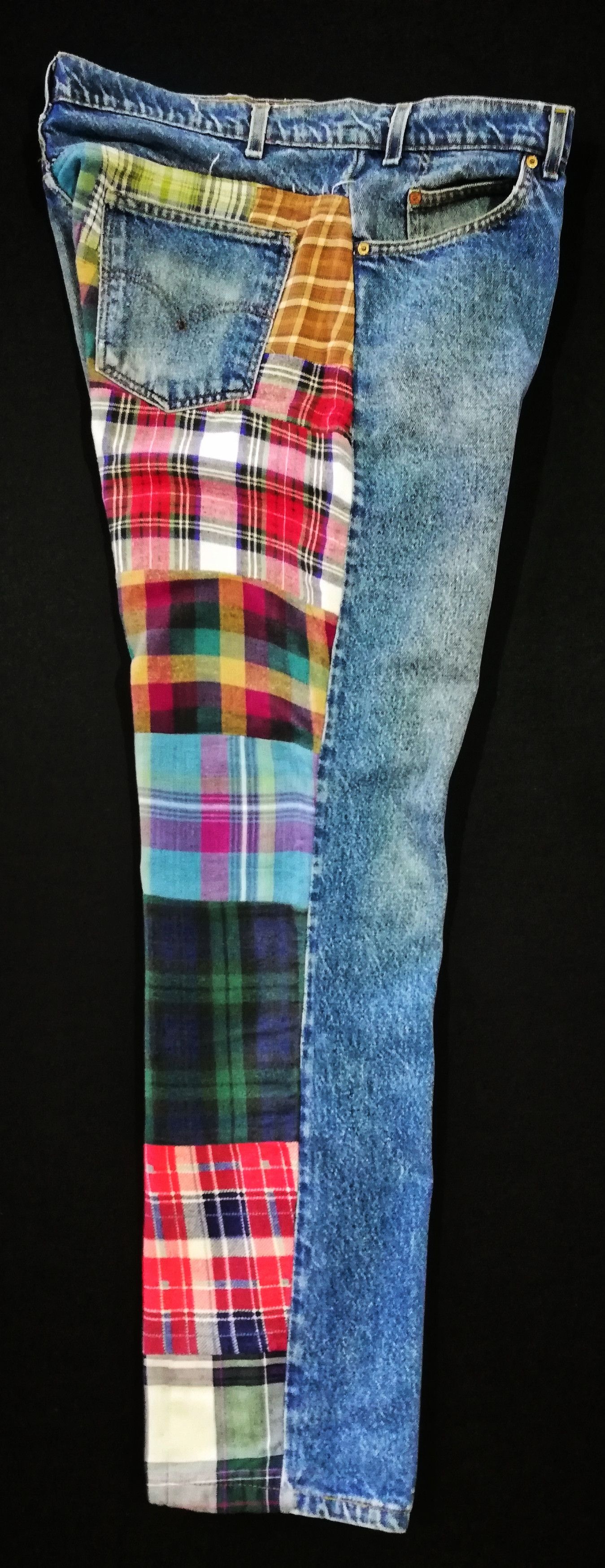 Levi's Vintage Clothing 🔥Levi's Customized Denim Patchwork Tartan Trews Jeans🔥 Size US 39 - 8 Thumbnail