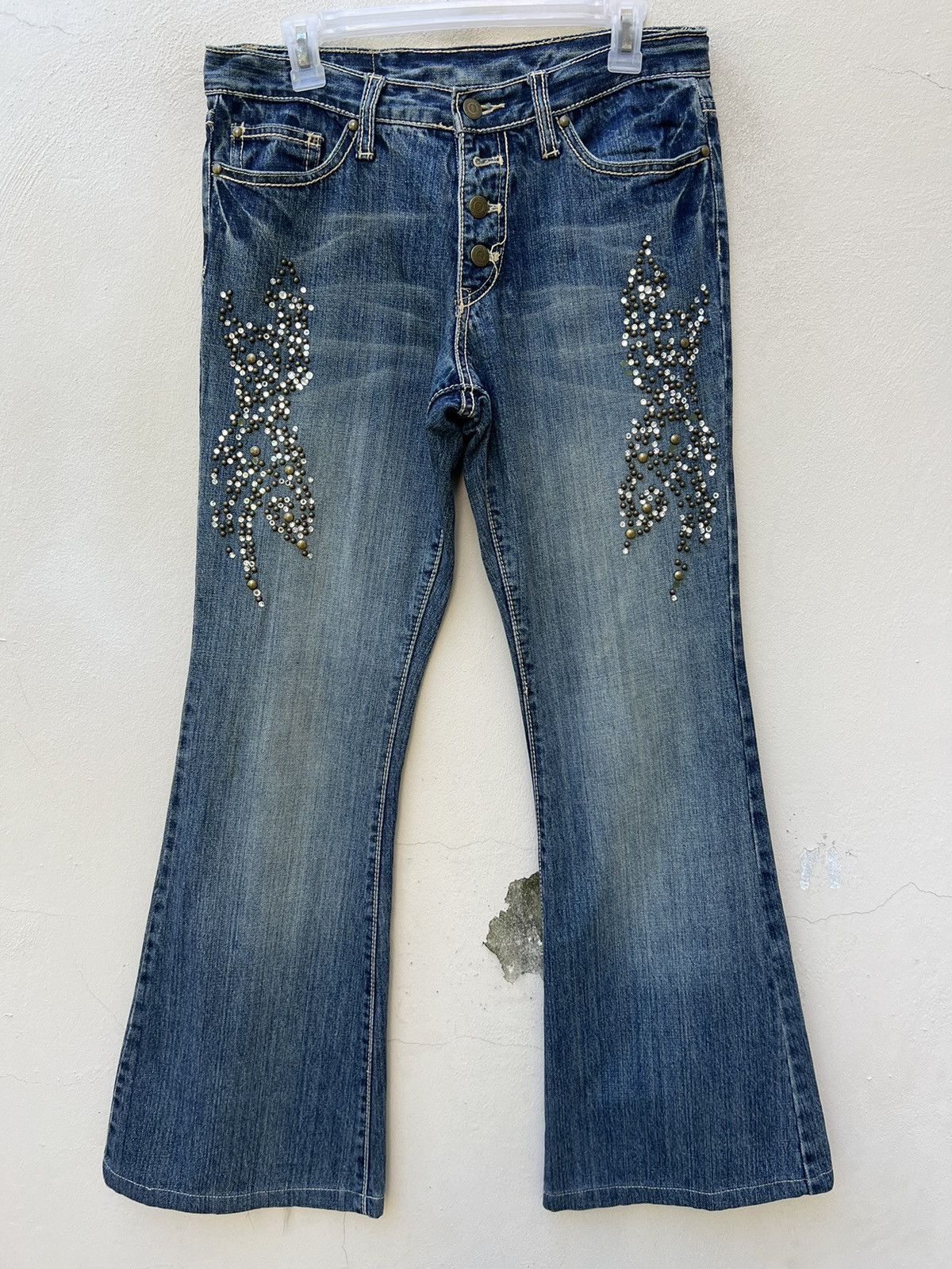 Tornado Mart Vintage Tornado Mart Japan Beaded Denim Super Flare Jeans Size US 30 / EU 46 - 6 Thumbnail