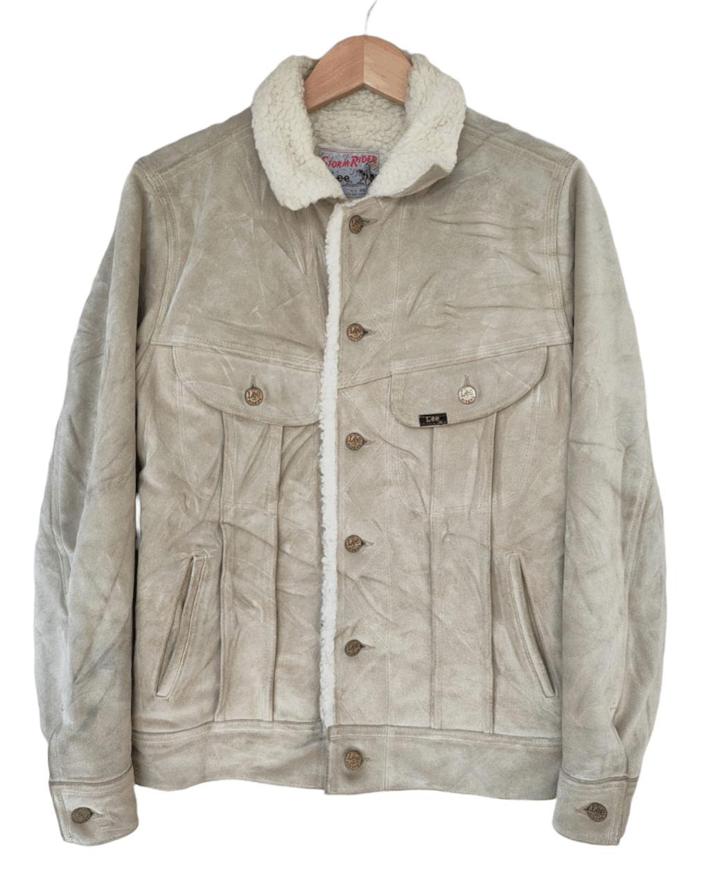 image of Lee Storm Rider Leather Jacket in Beige, Men's (Size Small)