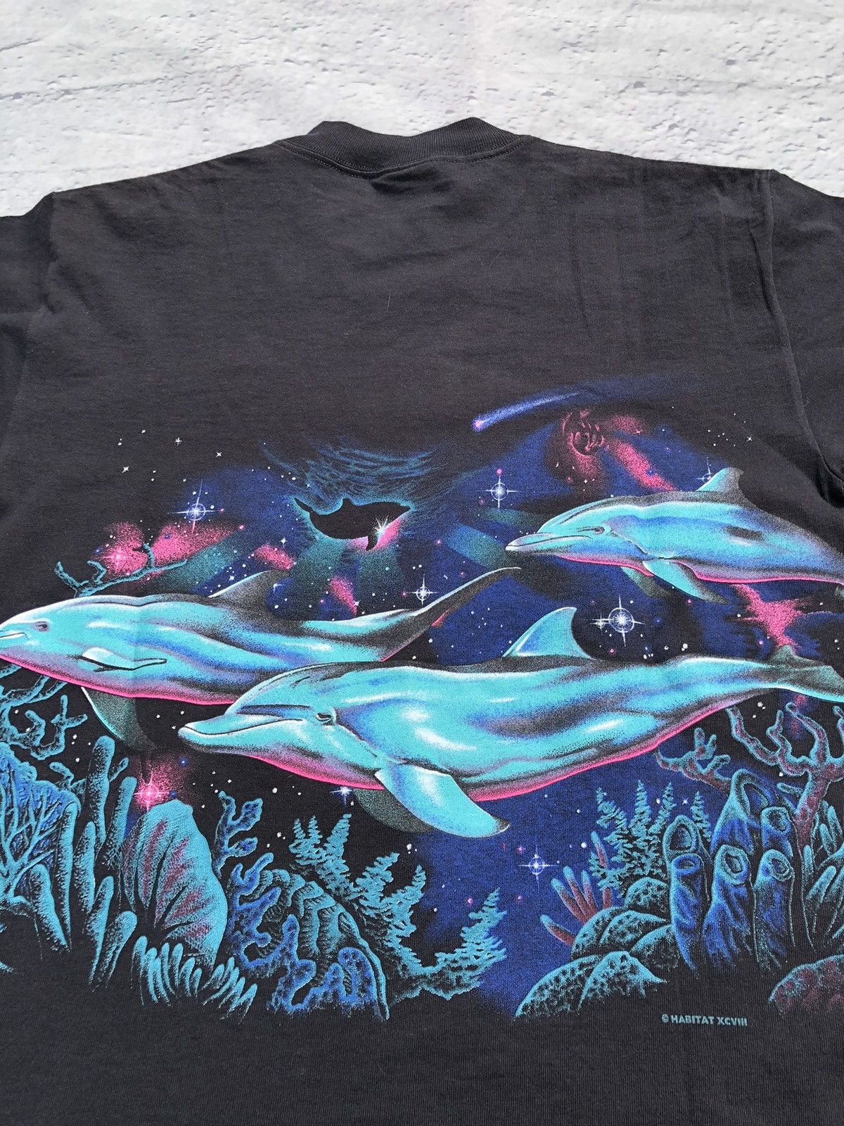 Habitat Vintage 90s Habitat XCIII Dolphin Sea Ocean Animal Black Tee Size US M / EU 48-50 / 2 - 14 Thumbnail